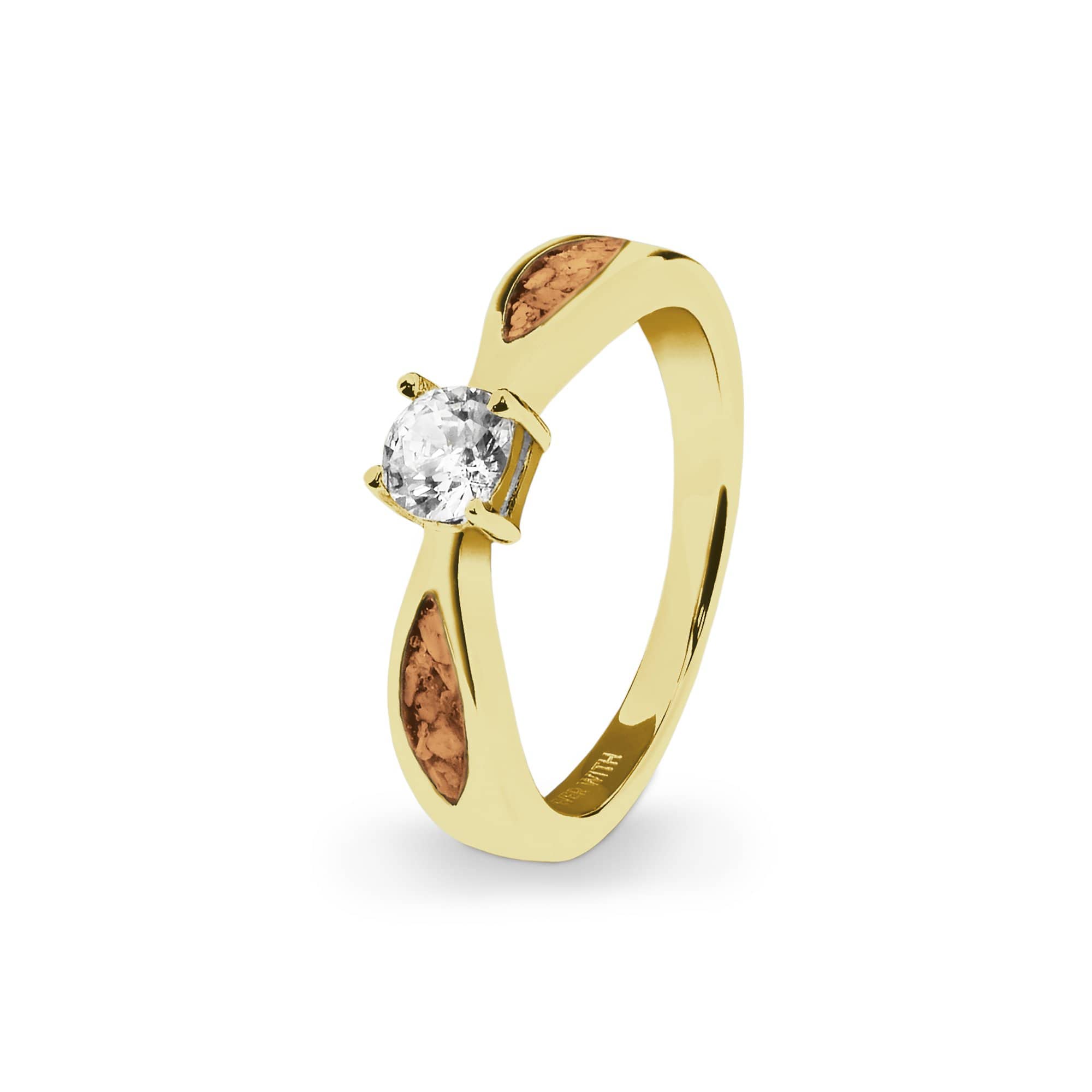 EverWith Ladies Solitaire Memorial Ashes Ring with Fine Crystals 9k Yellow Gold Orange