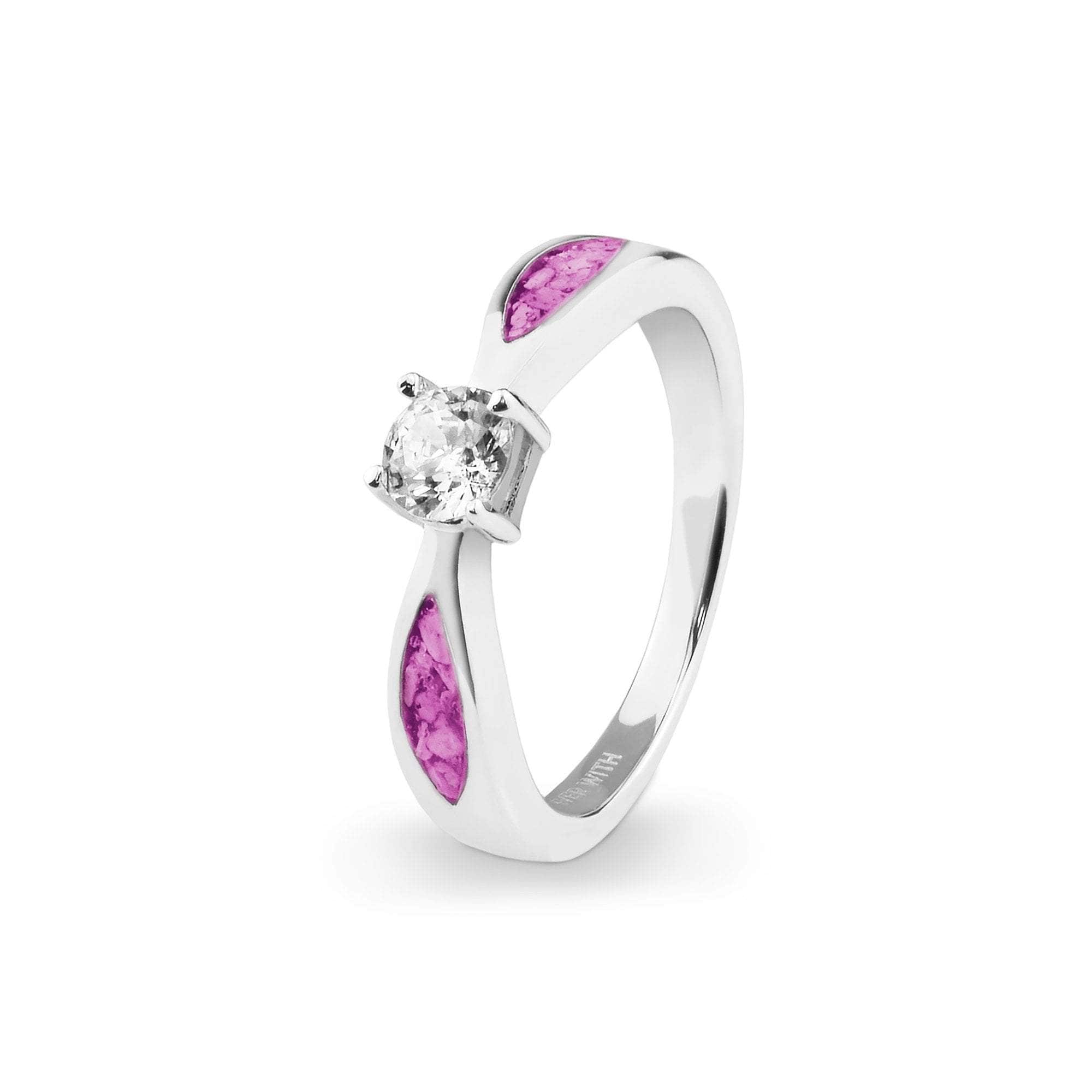 EverWith Ladies Solitaire Memorial Ashes Ring with Fine Crystals Pink