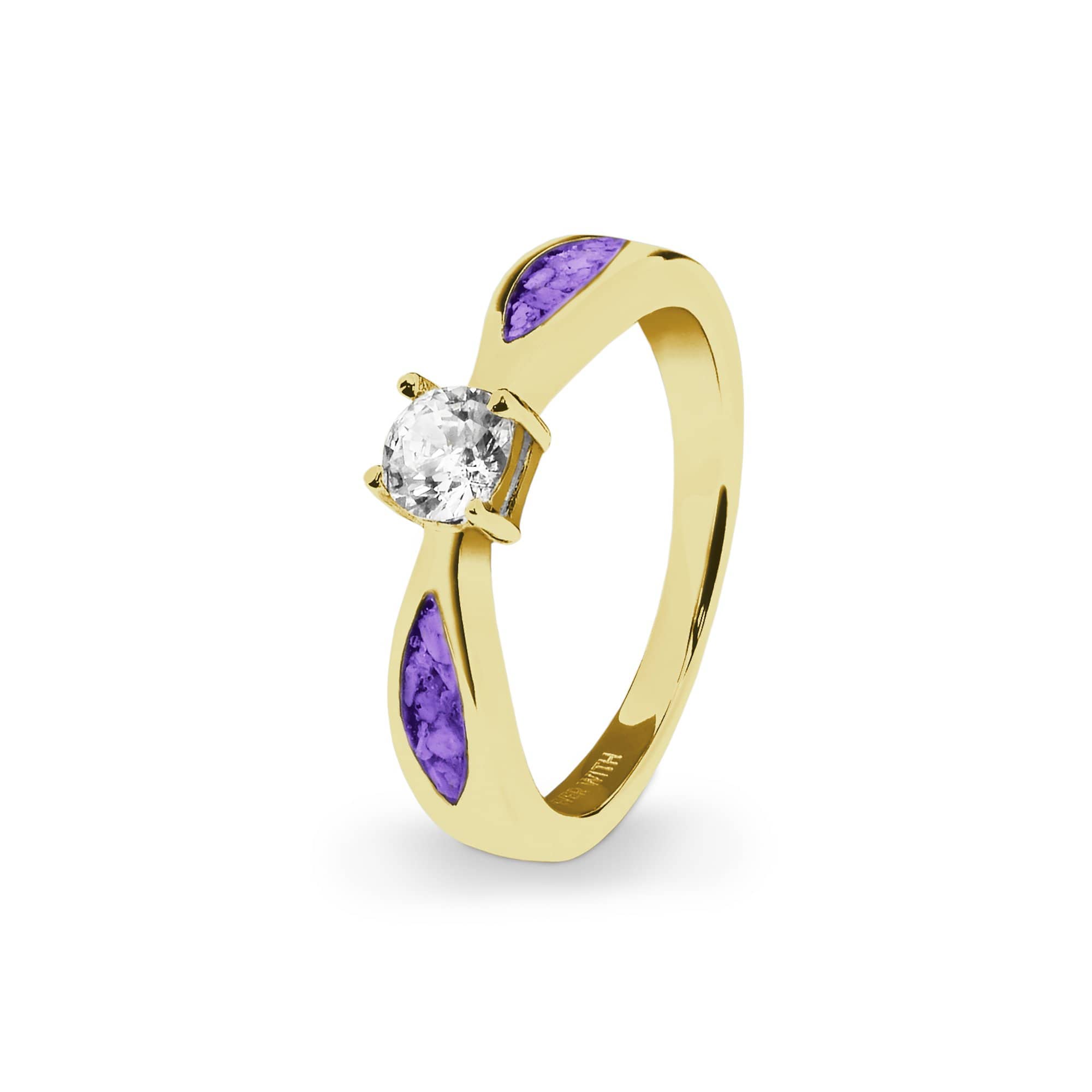EverWith Ladies Solitaire Memorial Ashes Ring with Fine Crystals 9k Yellow Gold Purple