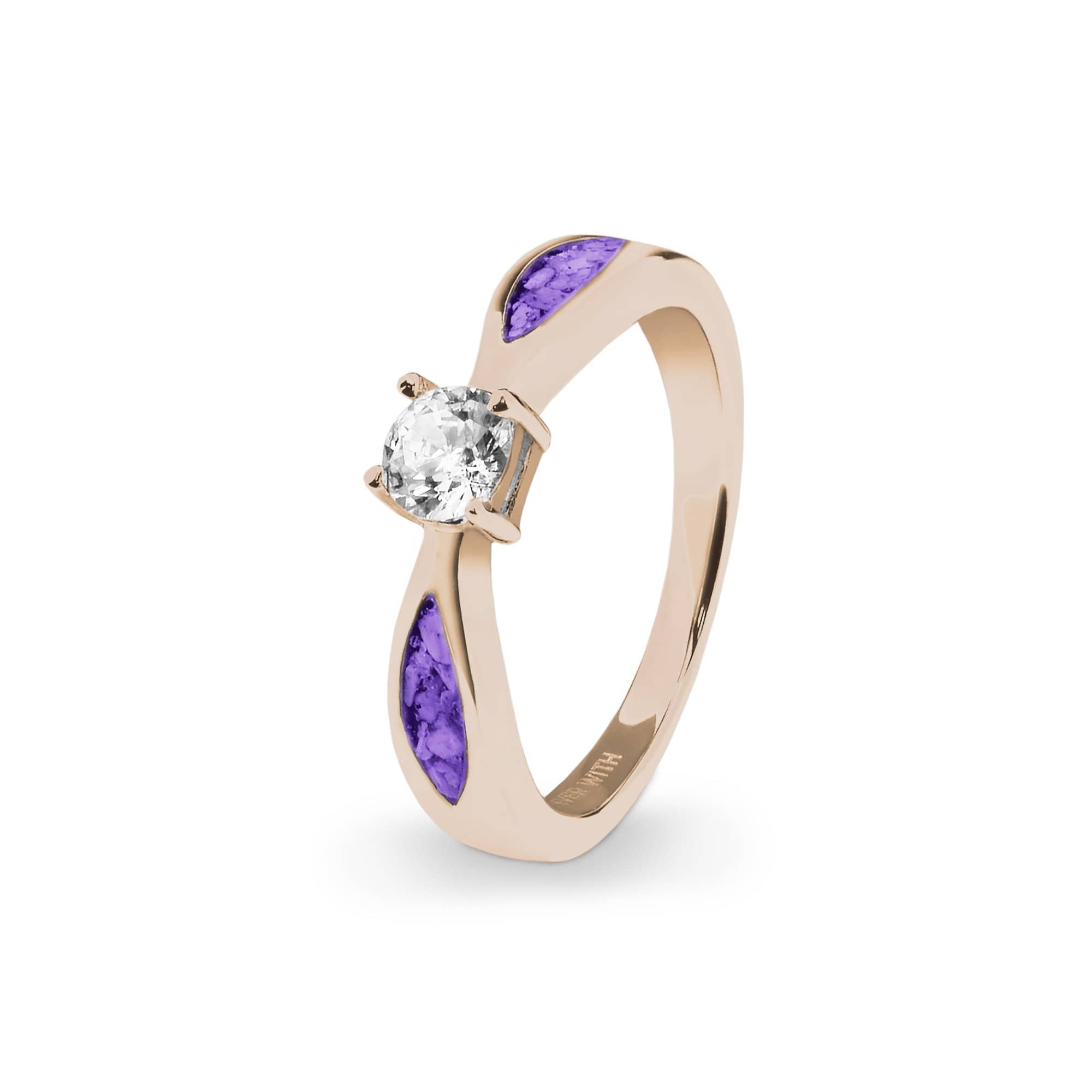 EverWith Ladies Solitaire Memorial Ashes Ring with Fine Crystals 9k Rose Gold Purple