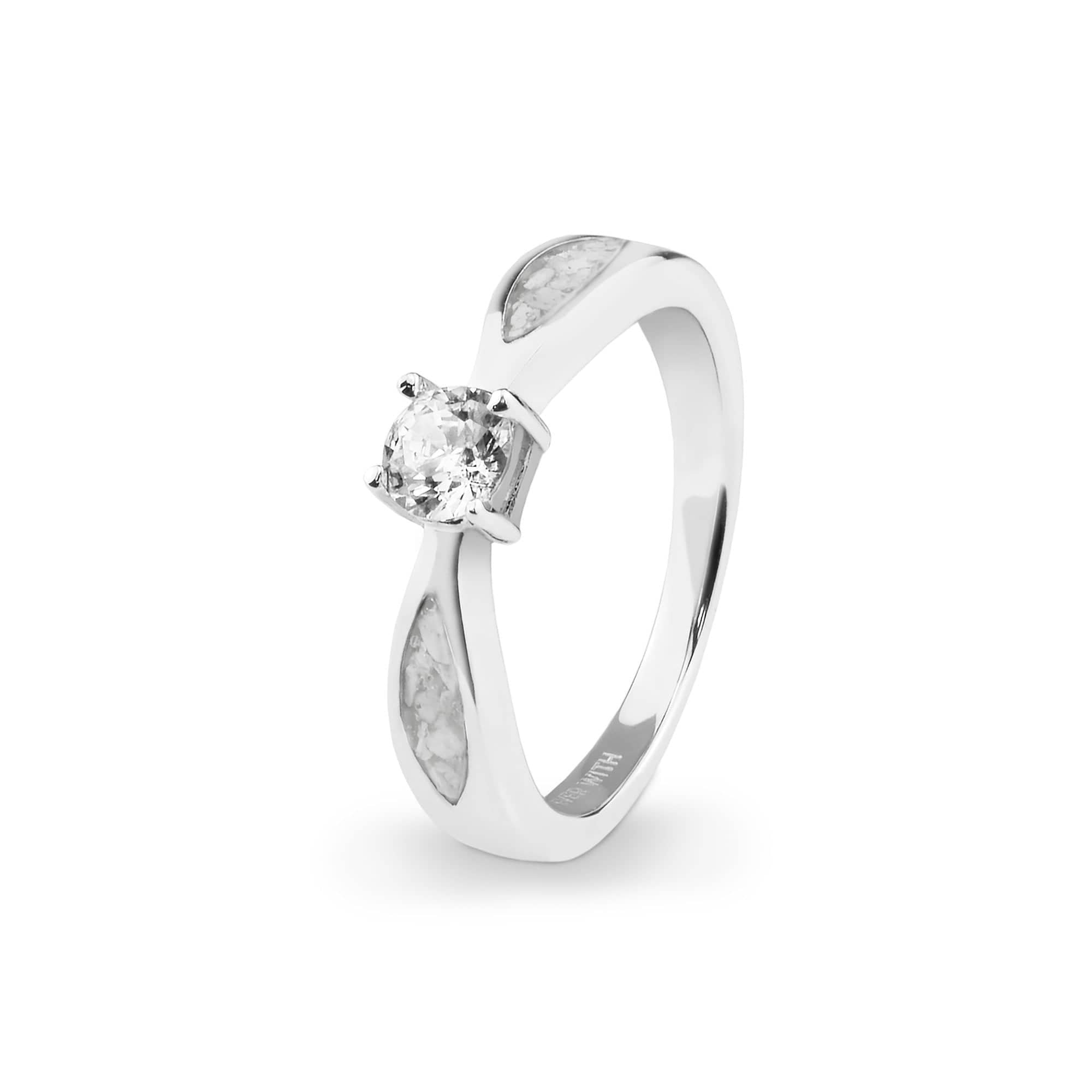 EverWith Ladies Solitaire Memorial Ashes Ring with Fine Crystals White