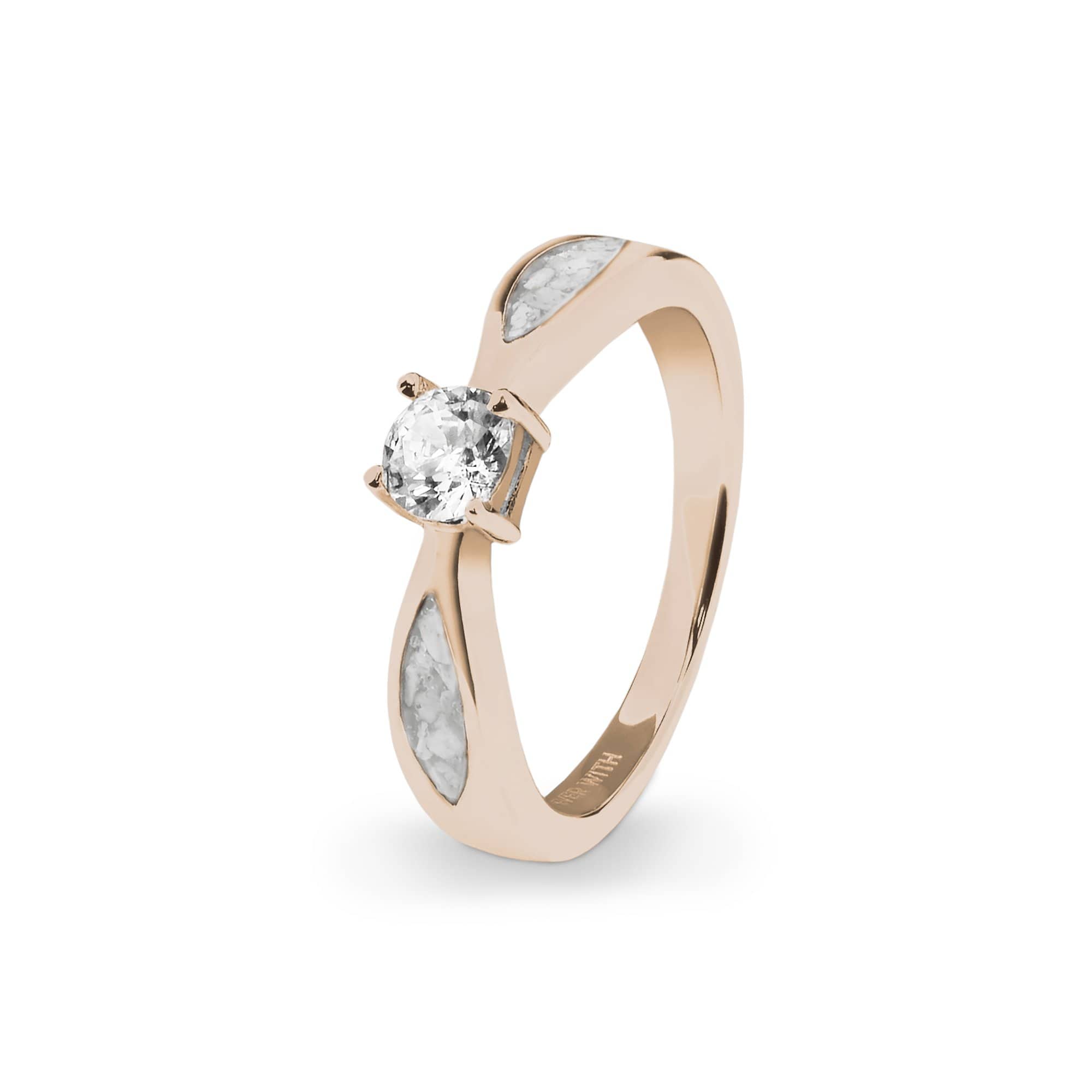 EverWith Ladies Solitaire Memorial Ashes Ring with Fine Crystals 9k Rose Gold White