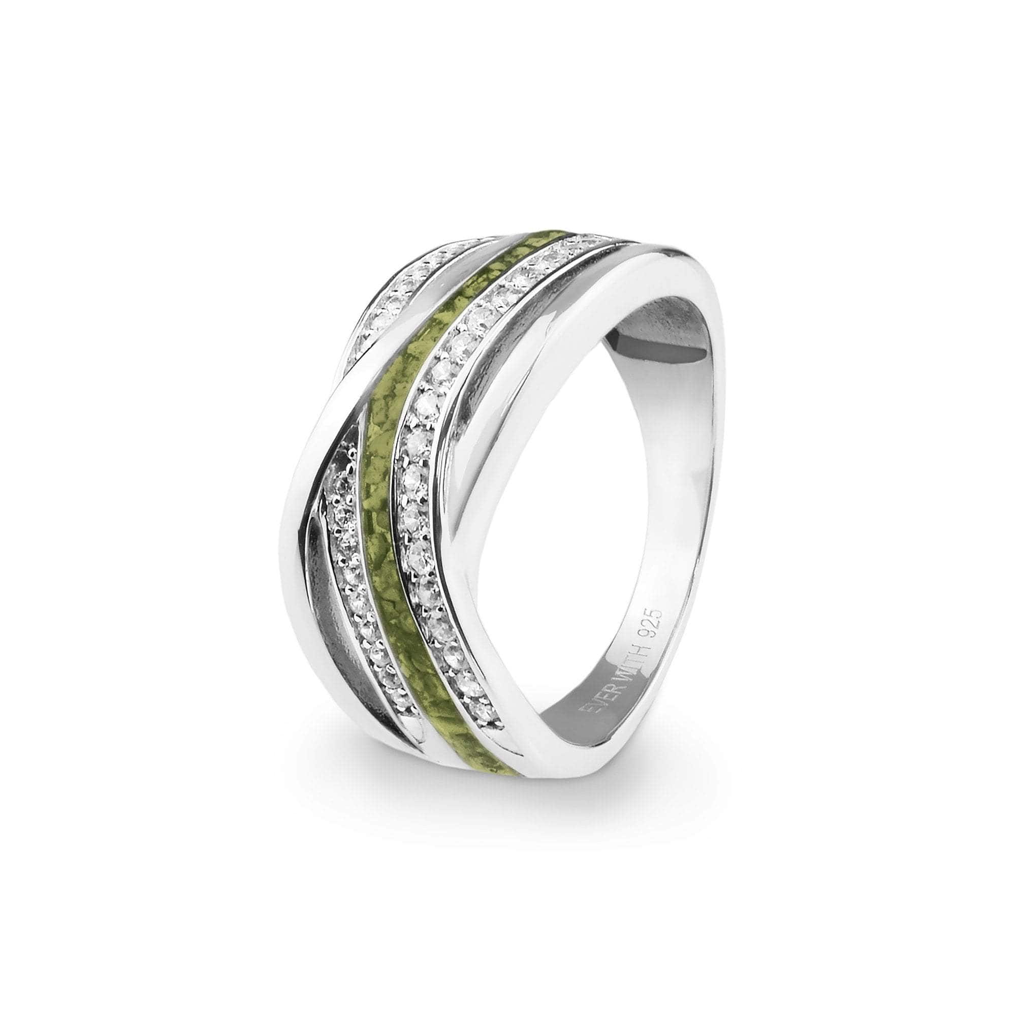 EverWith Ladies Waves Memorial Ashes Ring with Fine Crystals Green