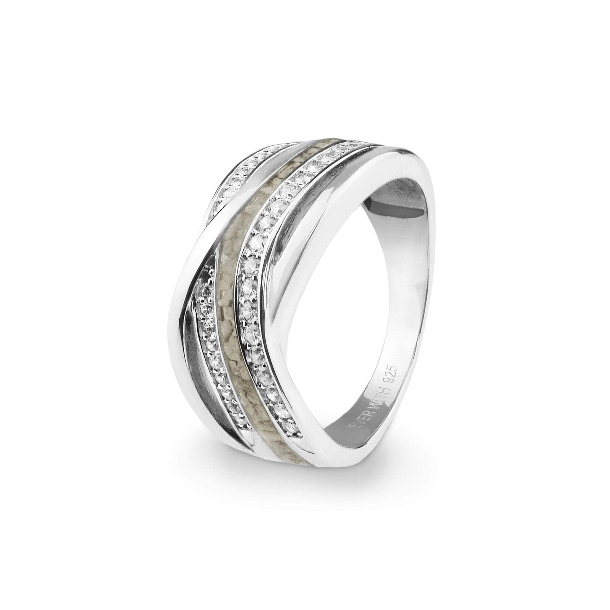EverWith Ladies Waves Memorial Ashes Ring with Fine Crystals Transparent