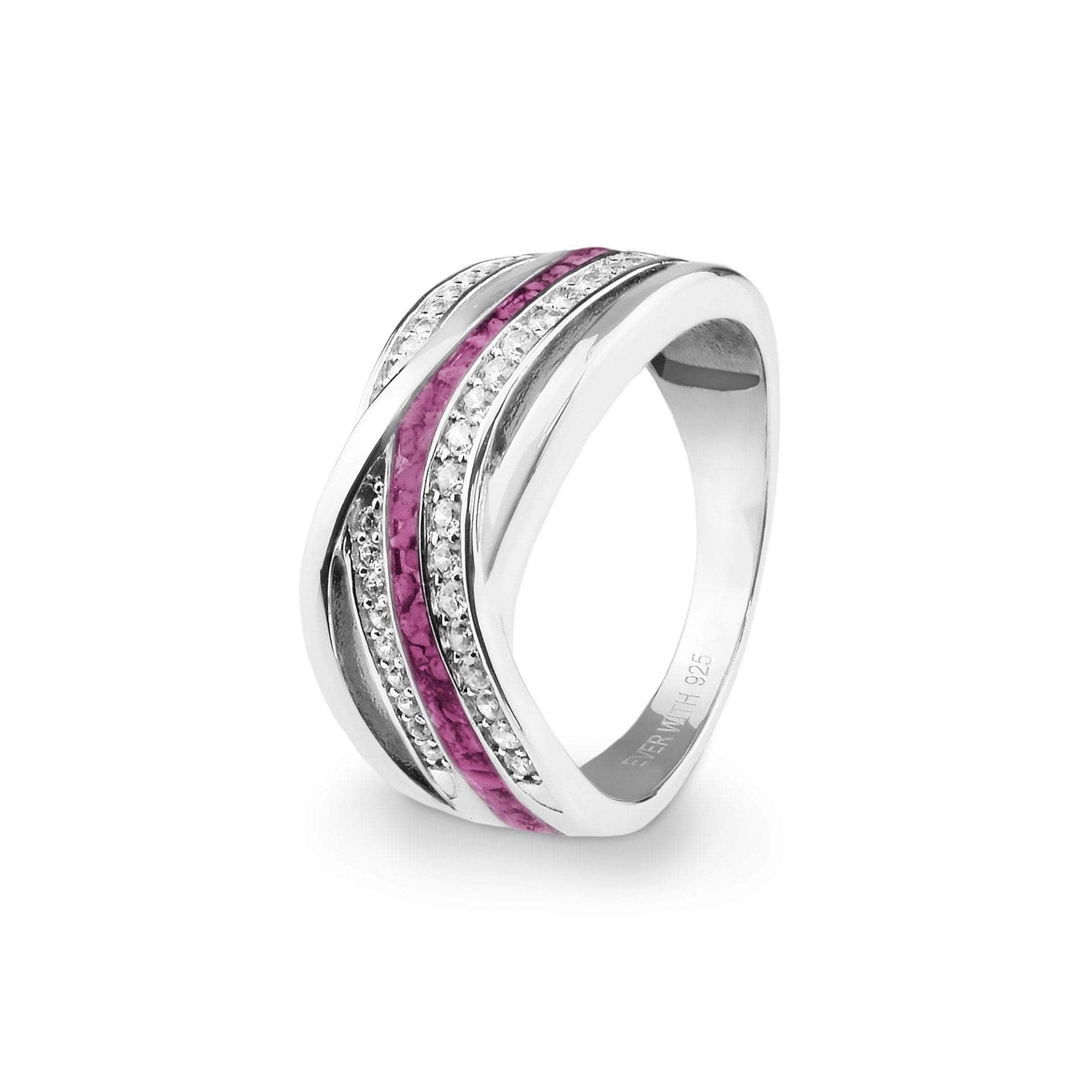 EverWith Ladies Waves Memorial Ashes Ring with Fine Crystals Violet