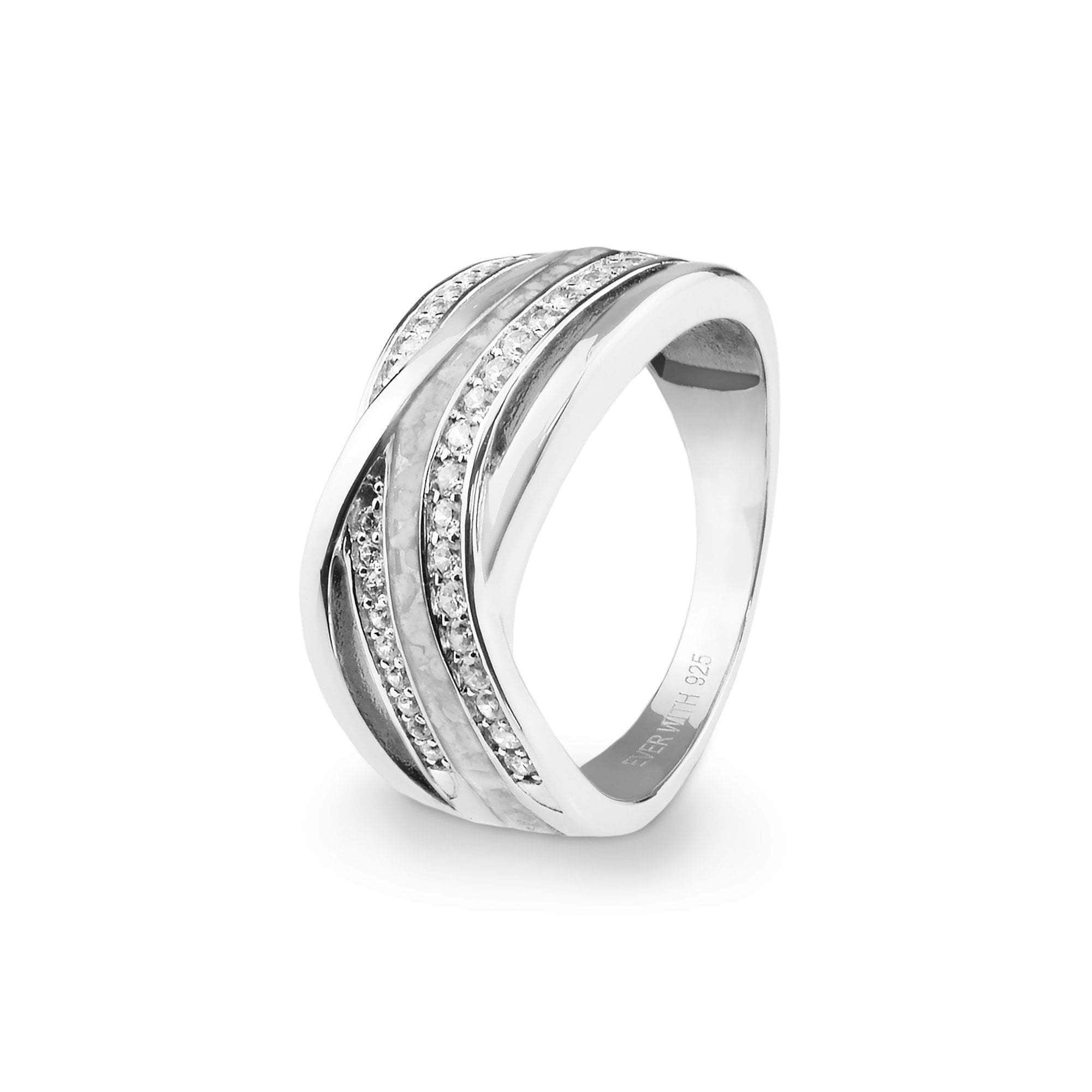 EverWith Ladies Waves Memorial Ashes Ring with Fine Crystals White