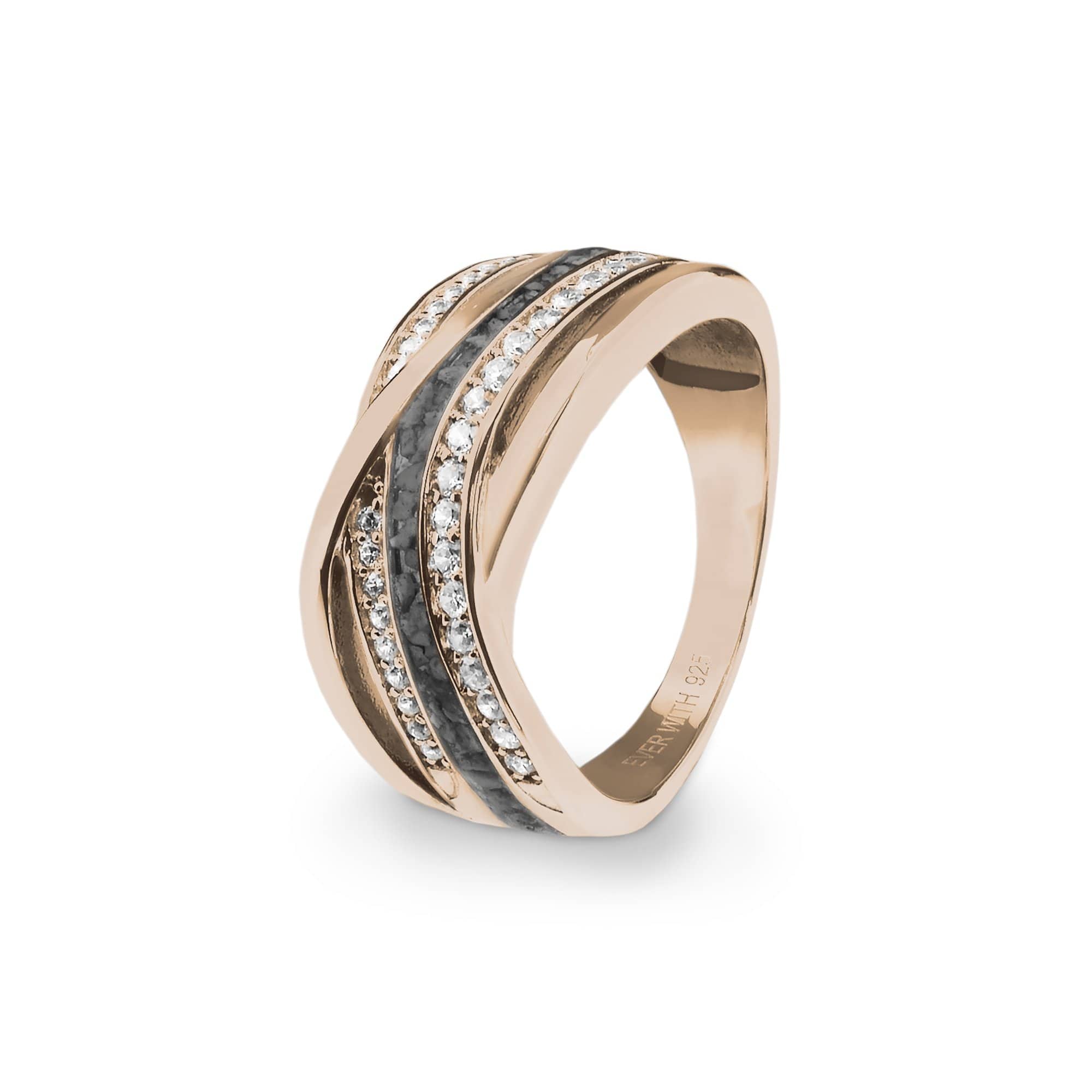 EverWith Ladies Waves Memorial Ashes Ring with Fine Crystals 9k Rose Gold Black