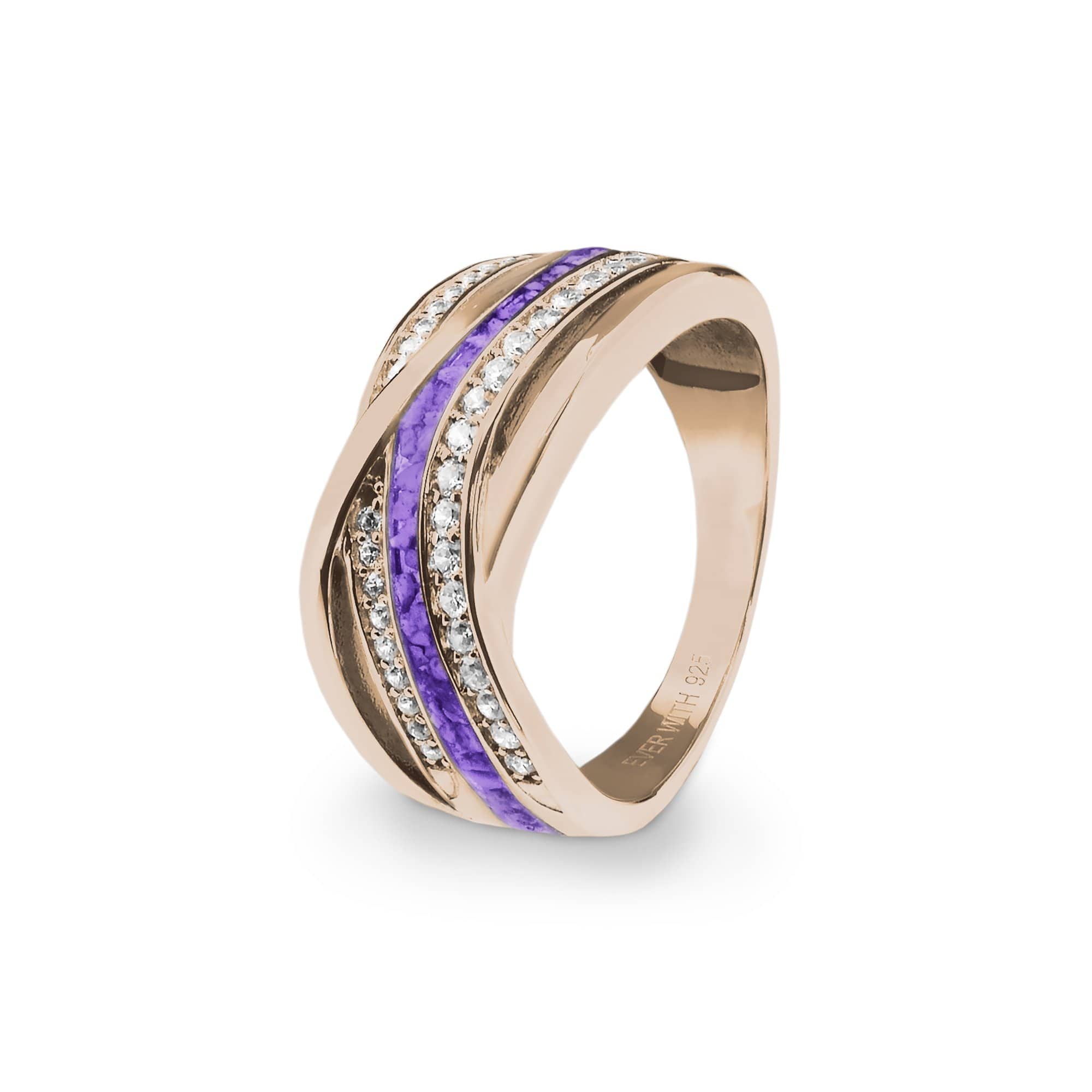 EverWith Ladies Waves Memorial Ashes Ring with Fine Crystals 9k Rose Gold Purple