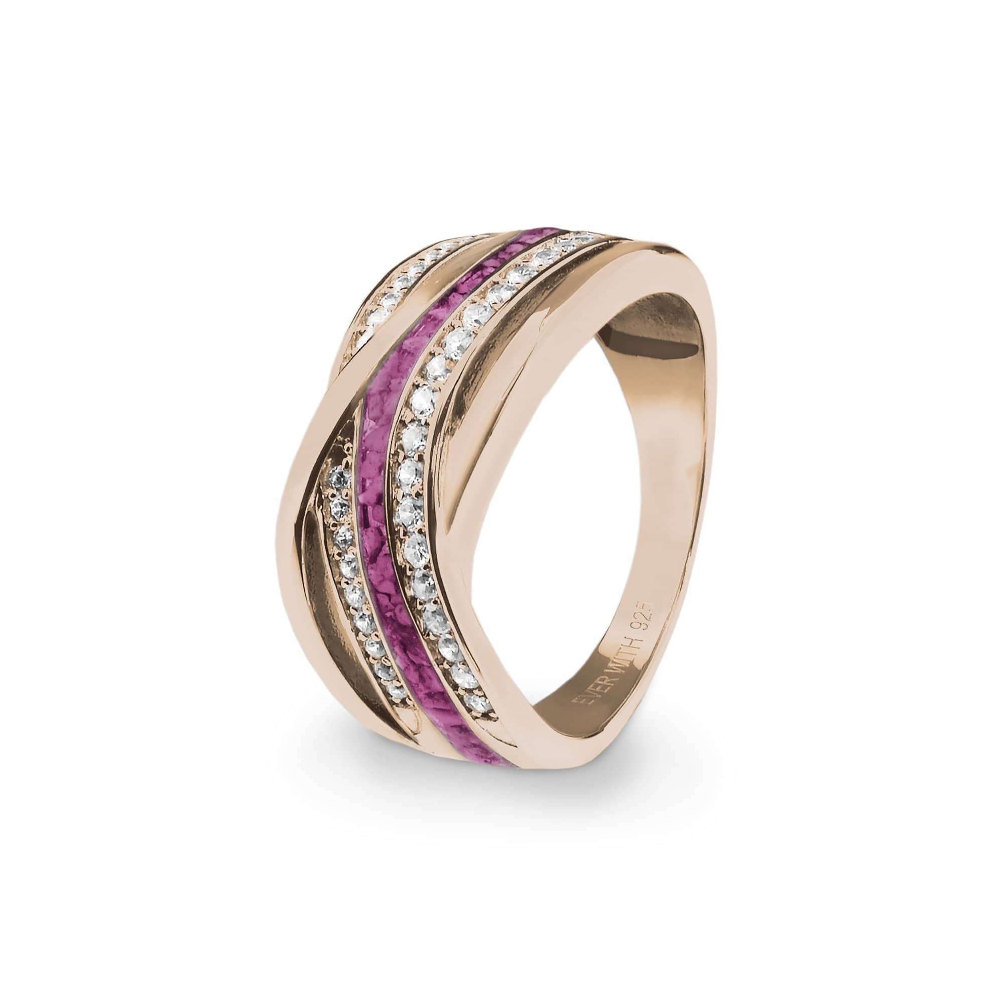 EverWith Ladies Waves Memorial Ashes Ring with Fine Crystals 9k Rose Gold Violet