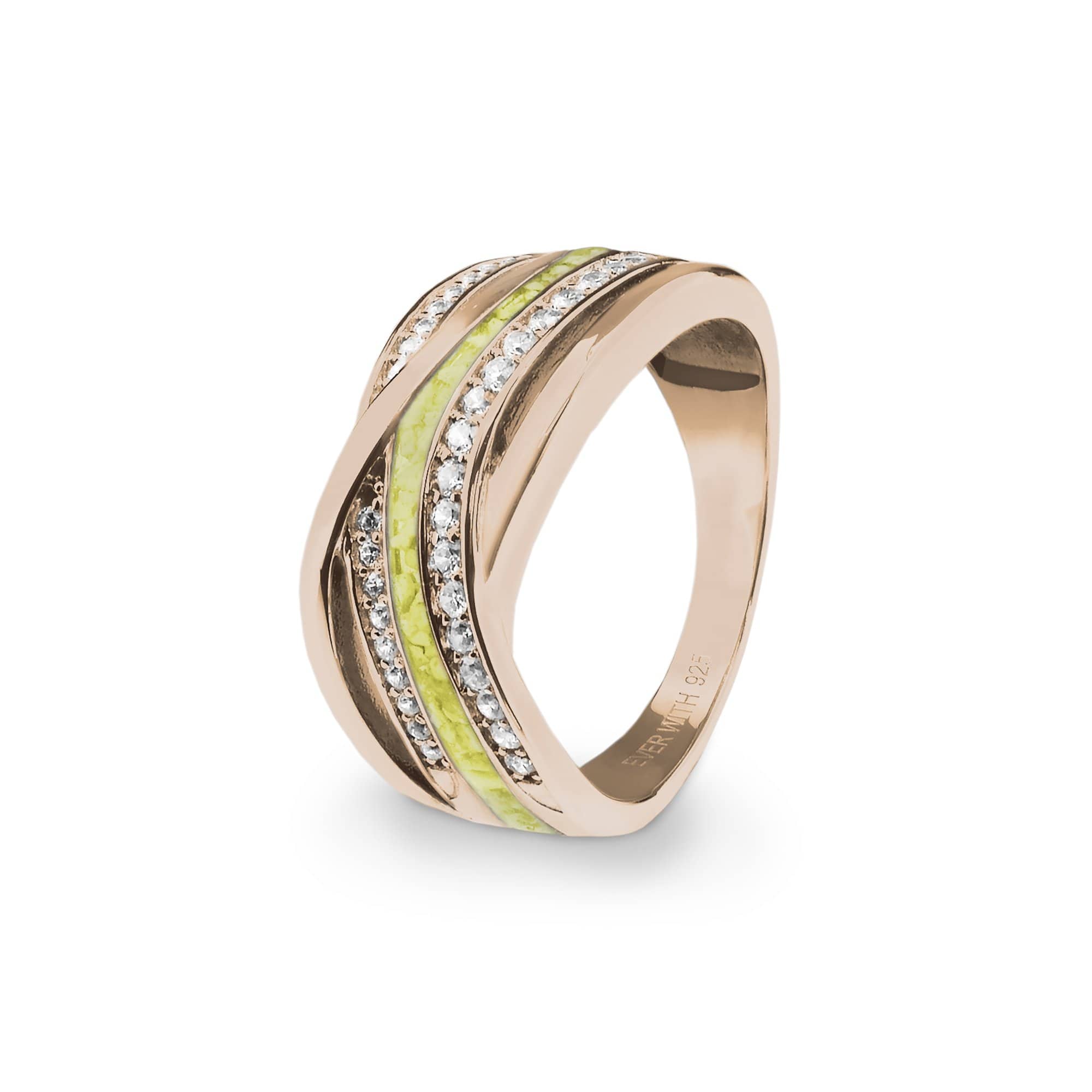 EverWith Ladies Waves Memorial Ashes Ring with Fine Crystals 9k Rose Gold Yellow