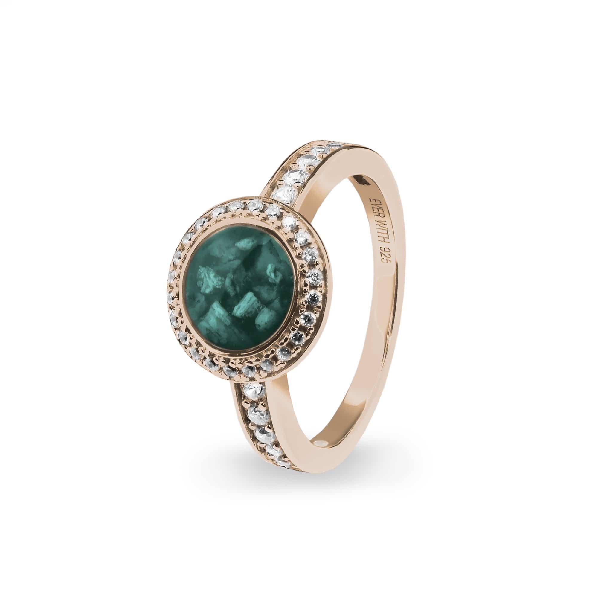 EverWith Ladies Radiance Memorial Ashes Ring with Fine Crystals 9k Rose Gold Aqua