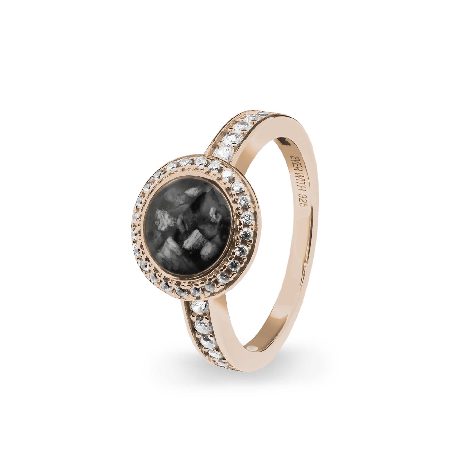EverWith Ladies Radiance Memorial Ashes Ring with Fine Crystals 9k Rose Gold Black