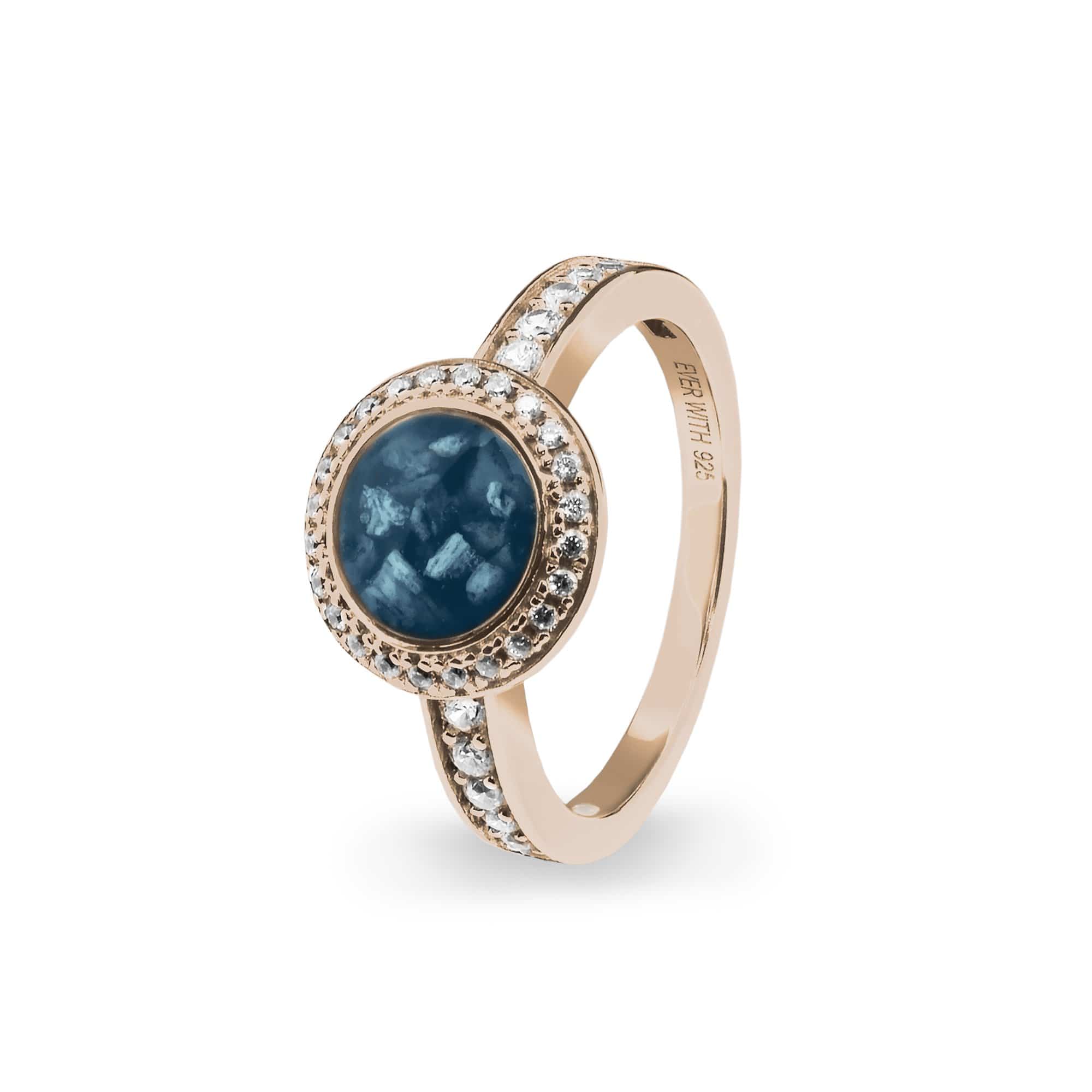 EverWith Ladies Radiance Memorial Ashes Ring with Fine Crystals 9k Rose Gold Blue