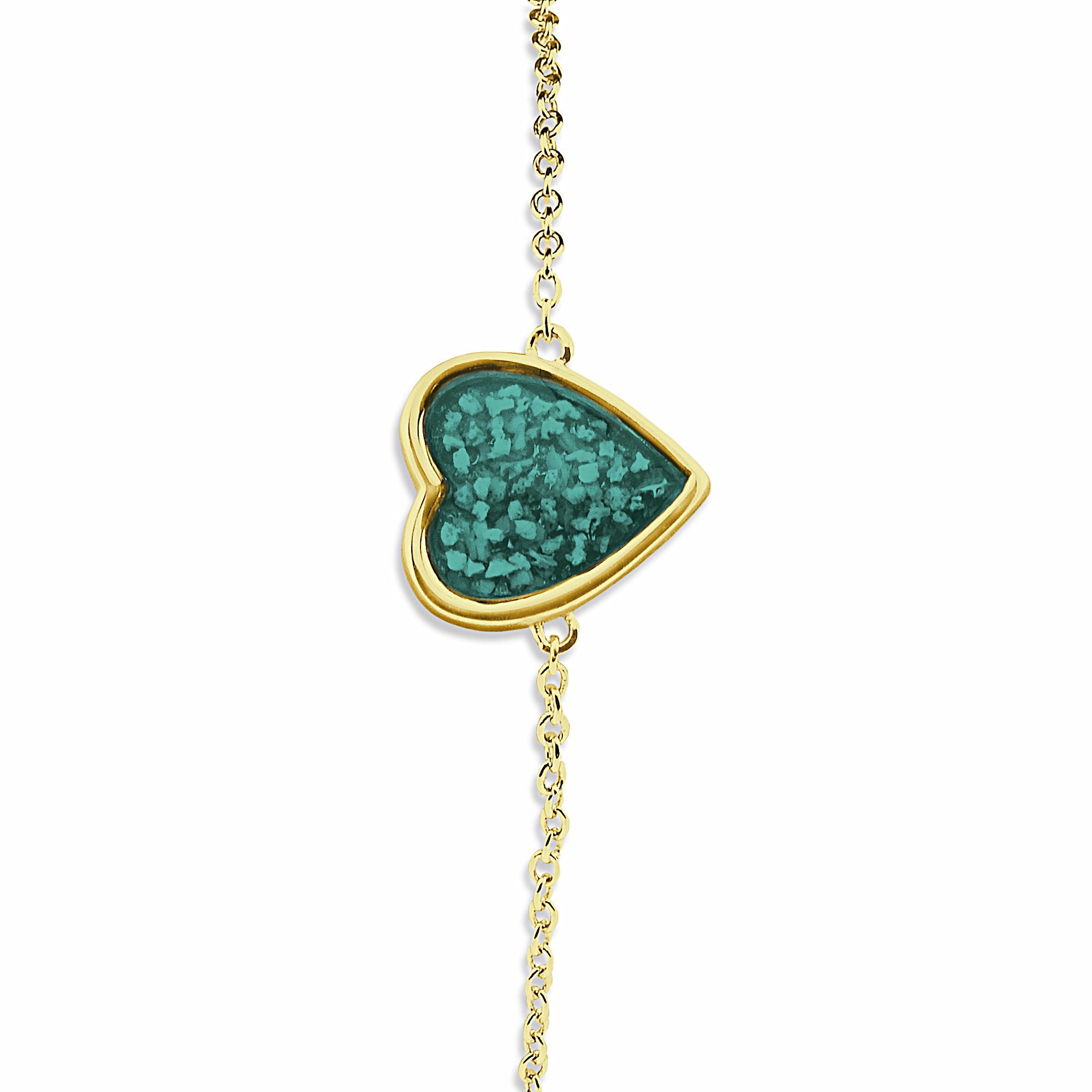 EverWith Ladies Heart Memorial Ashes Bracelet 9k Yellow Gold Aqua