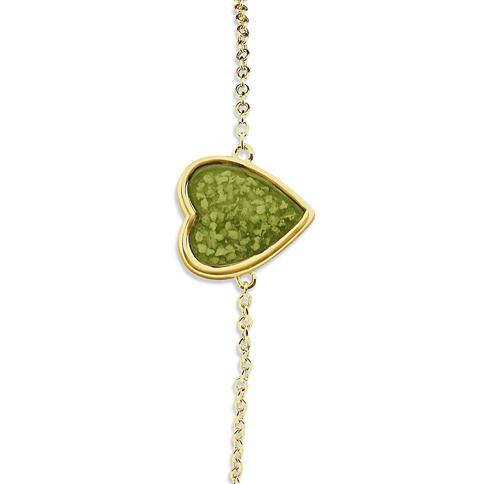 EverWith Ladies Heart Memorial Ashes Bracelet 9k Yellow Gold Green