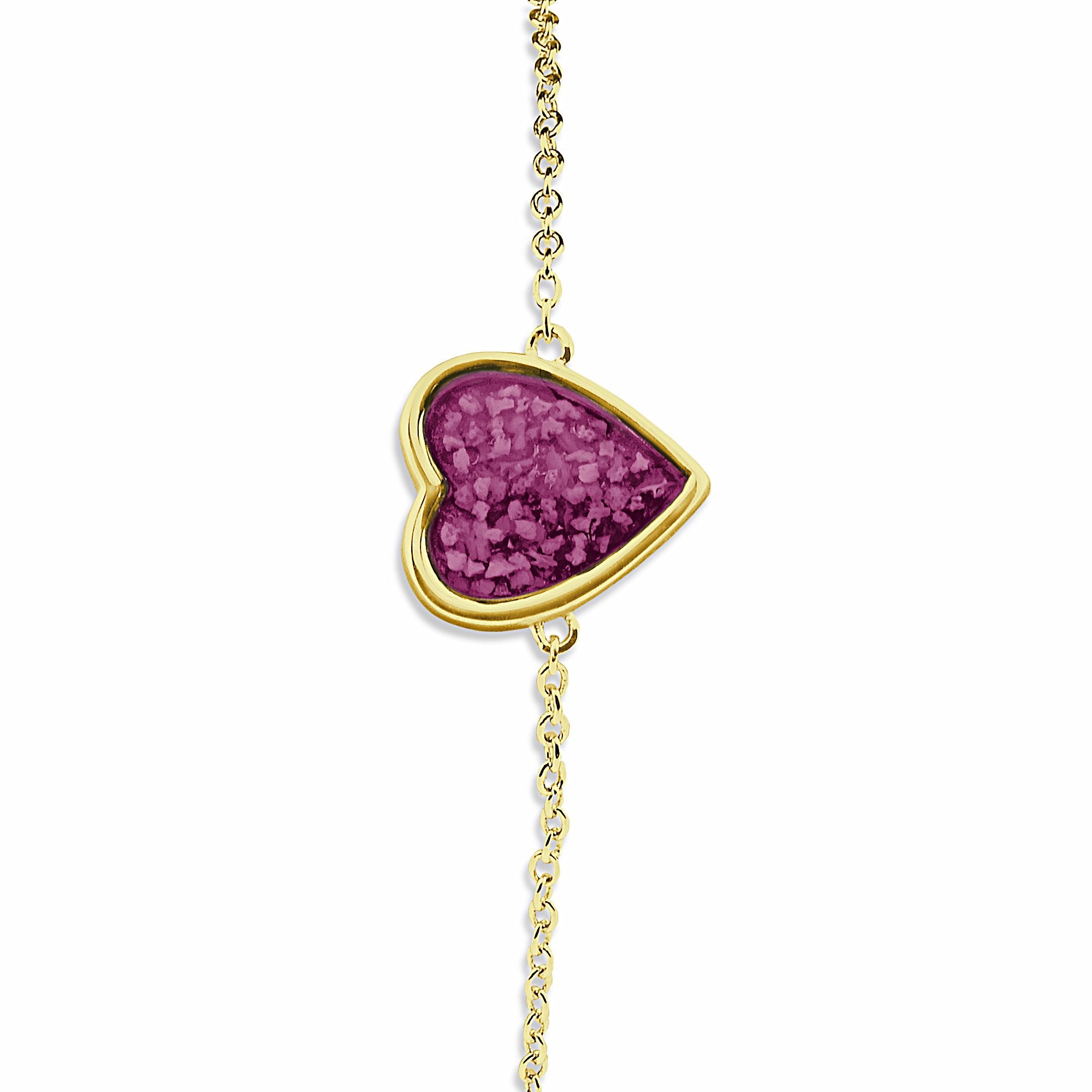 EverWith Ladies Heart Memorial Ashes Bracelet 9k Yellow Gold Violet