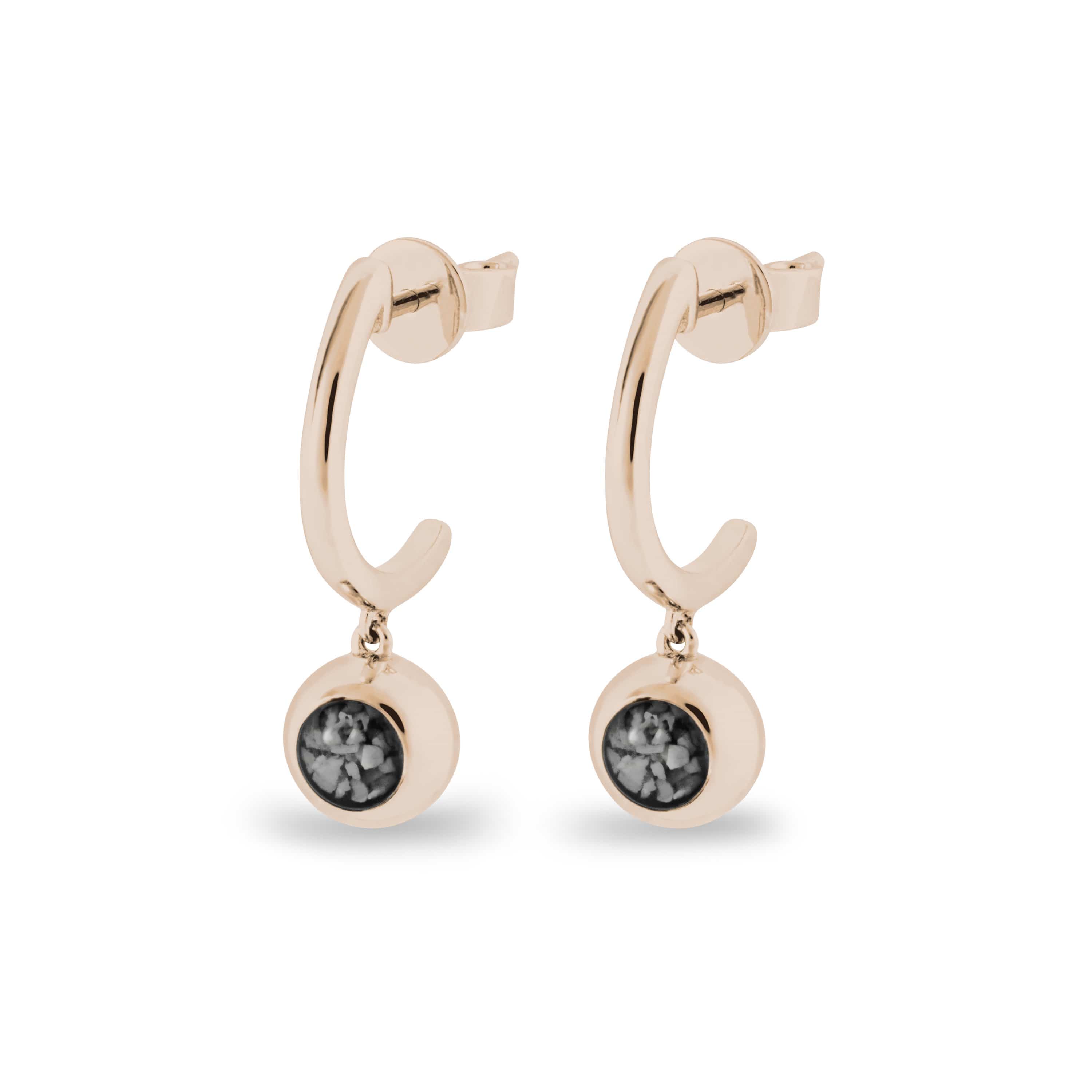 EverWith Ladies Rondure Crescent Memorial Ashes Earrings 9k Rose Gold Black