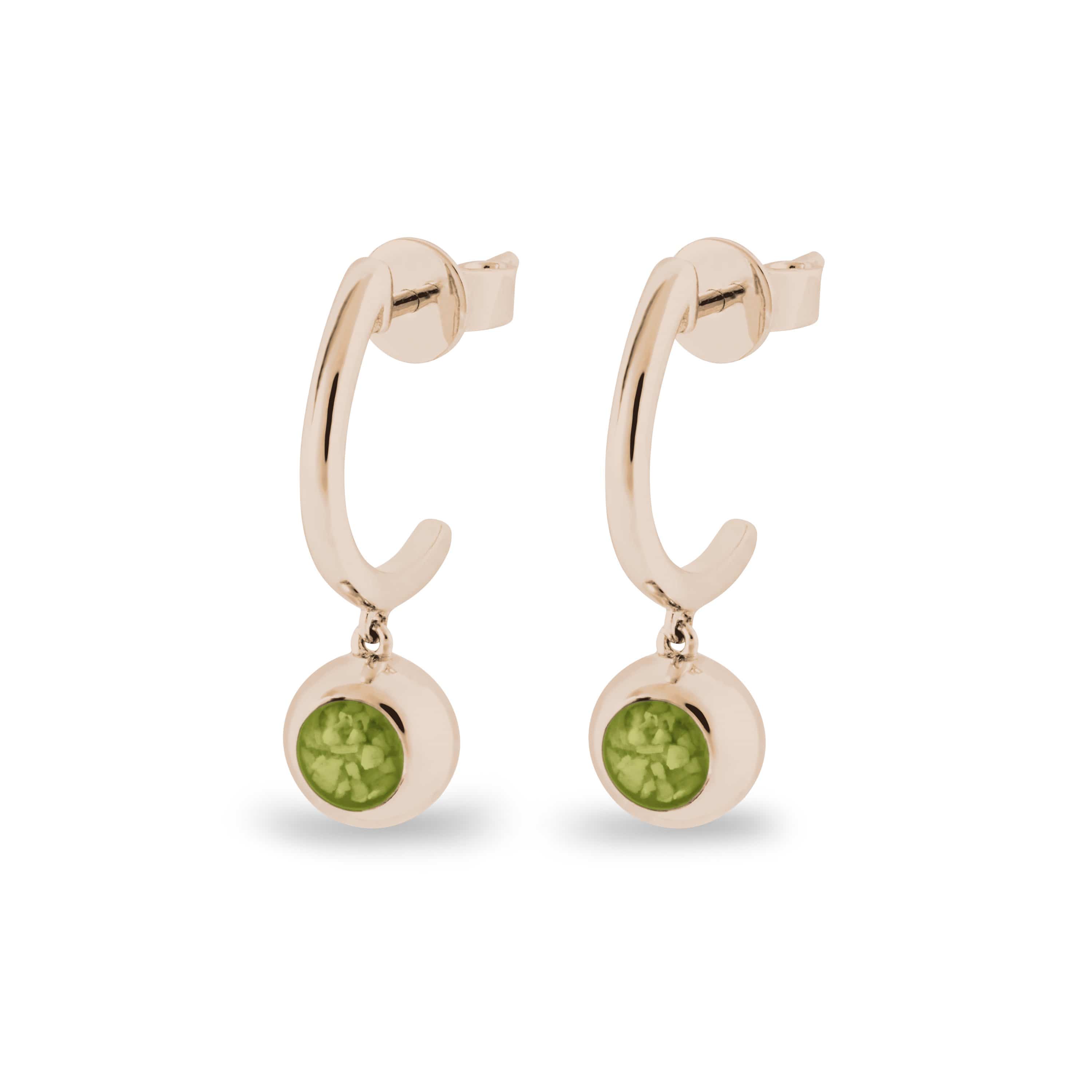 EverWith Ladies Rondure Crescent Memorial Ashes Earrings 9k Rose Gold Green