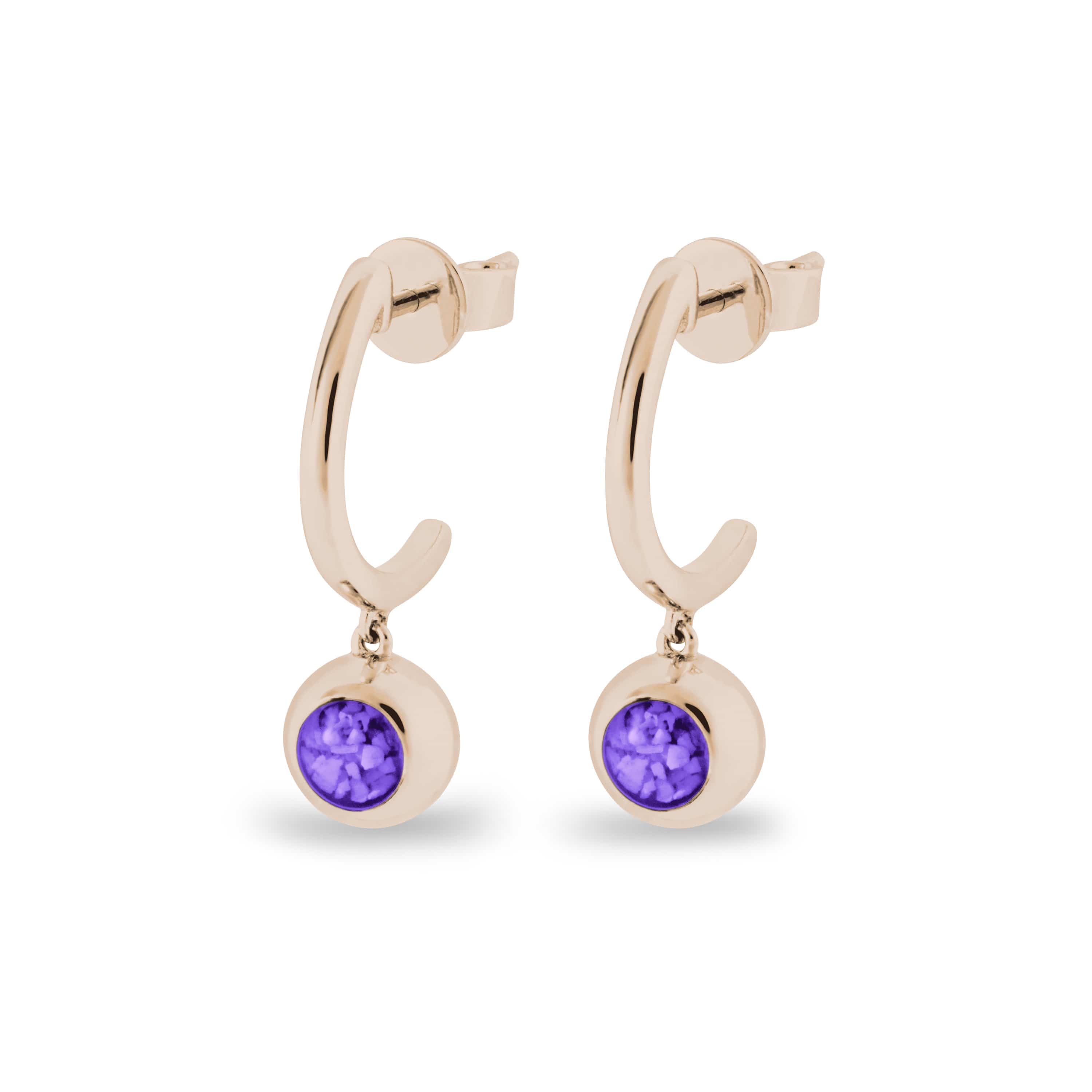 EverWith Ladies Rondure Crescent Memorial Ashes Earrings 9k Rose Gold Purple