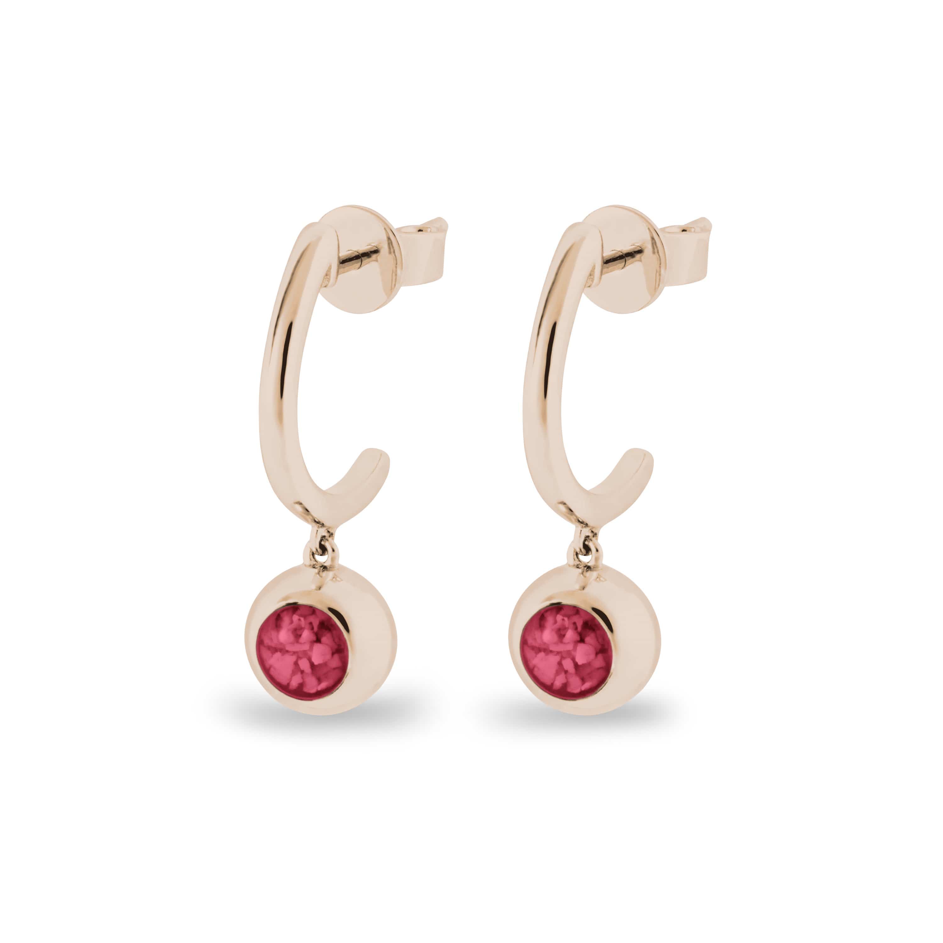 EverWith Ladies Rondure Crescent Memorial Ashes Earrings 9k Rose Gold Red