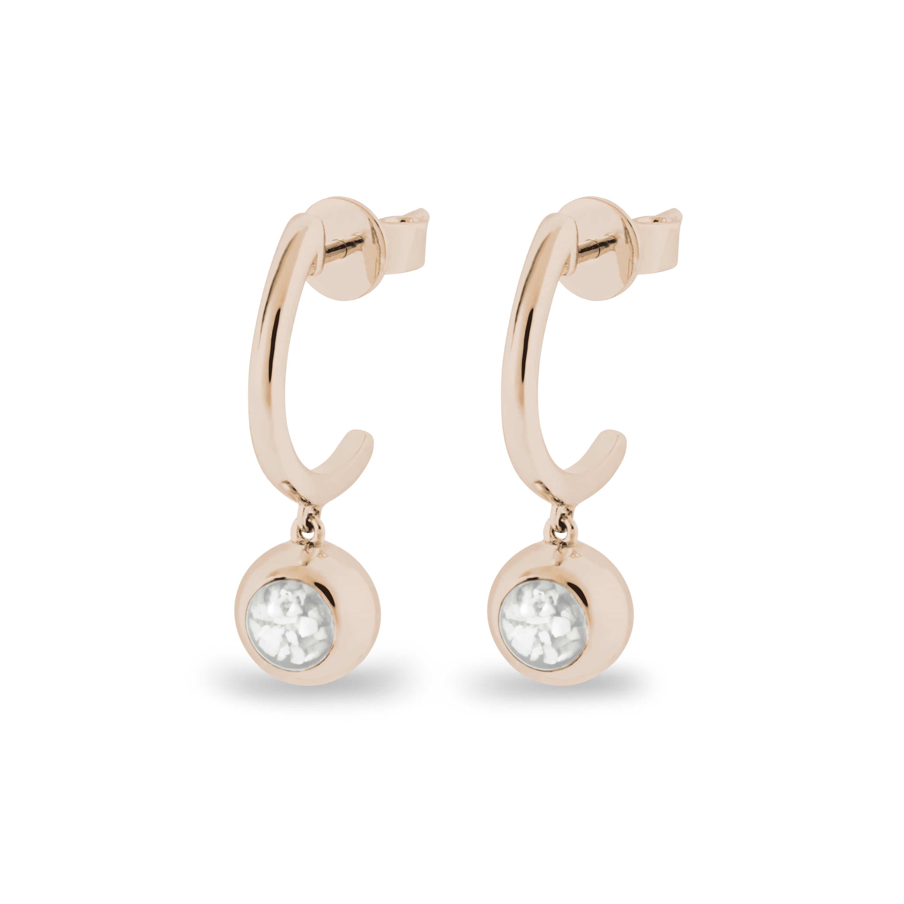 EverWith Ladies Rondure Crescent Memorial Ashes Earrings 9k Rose Gold White