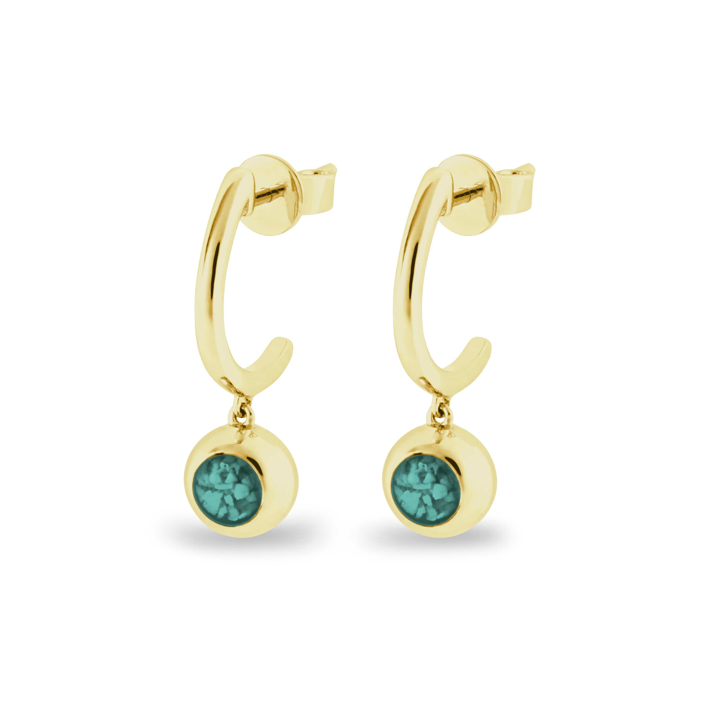 EverWith Ladies Rondure Crescent Memorial Ashes Earrings 9k Yellow Gold Aqua