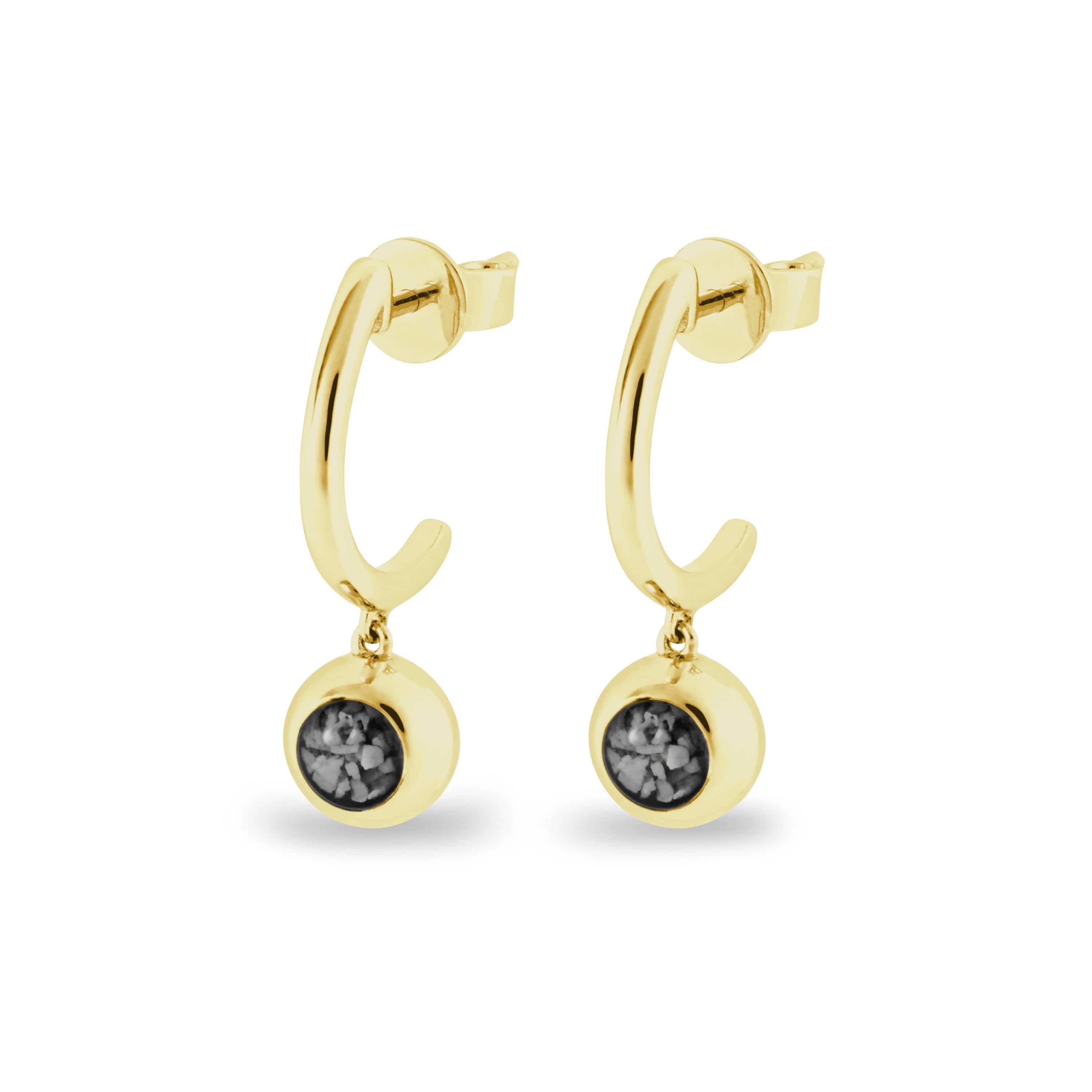 EverWith Ladies Rondure Crescent Memorial Ashes Earrings 9k Yellow Gold Black