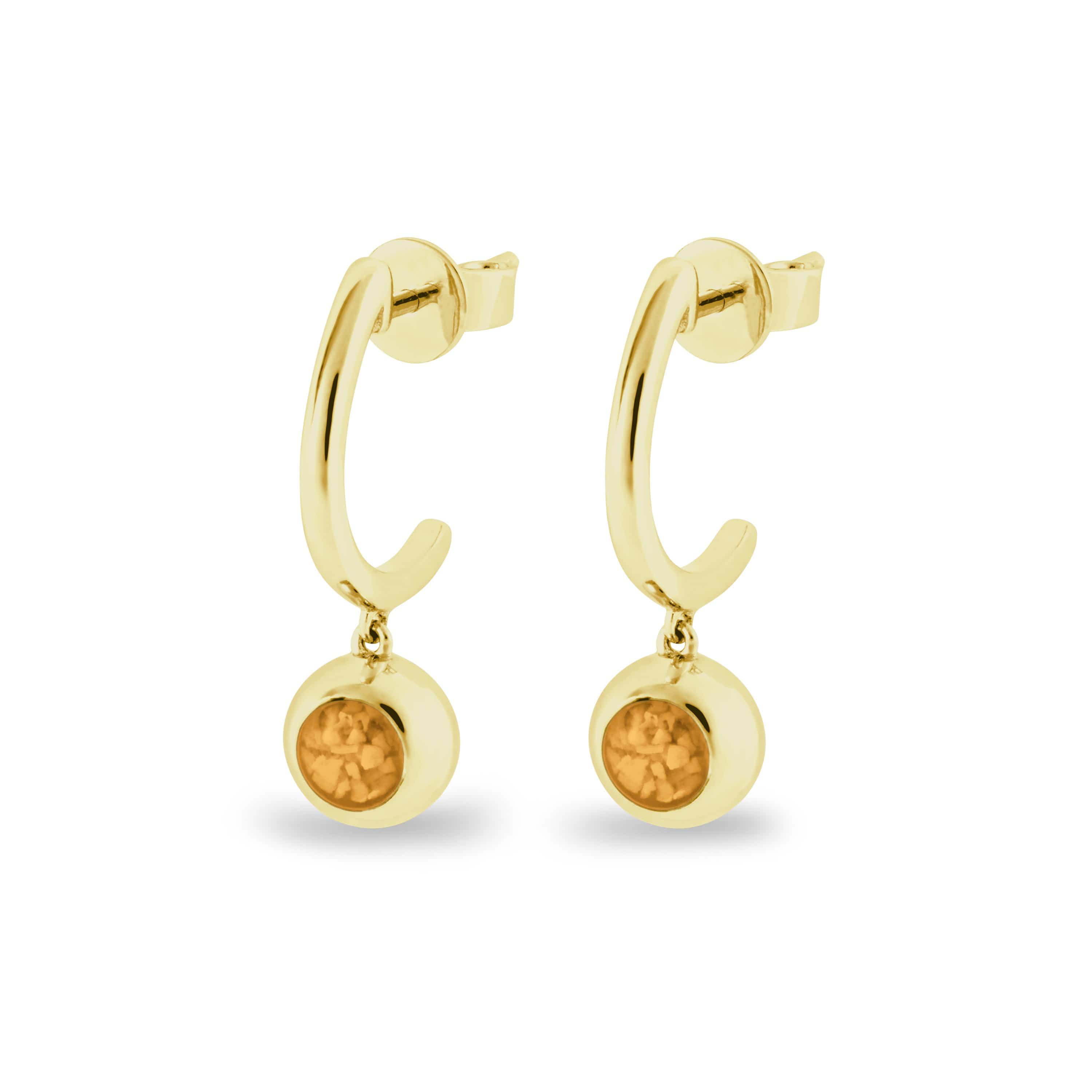 EverWith Ladies Rondure Crescent Memorial Ashes Earrings 9k Yellow Gold Orange