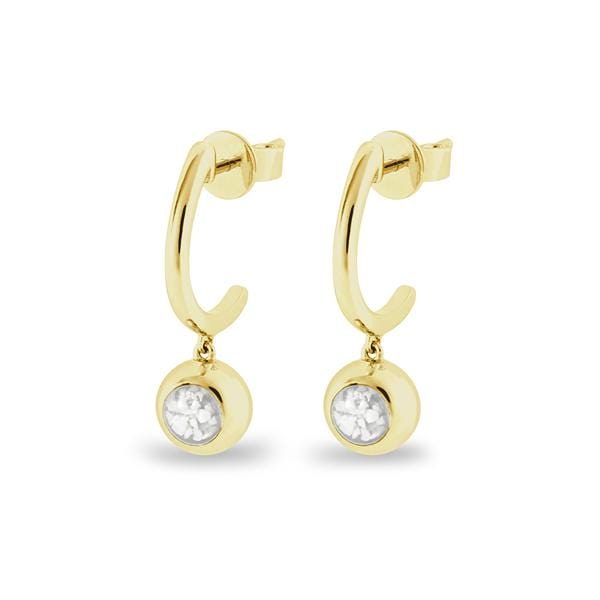 EverWith Ladies Rondure Crescent Memorial Ashes Earrings 9k Yellow Gold White