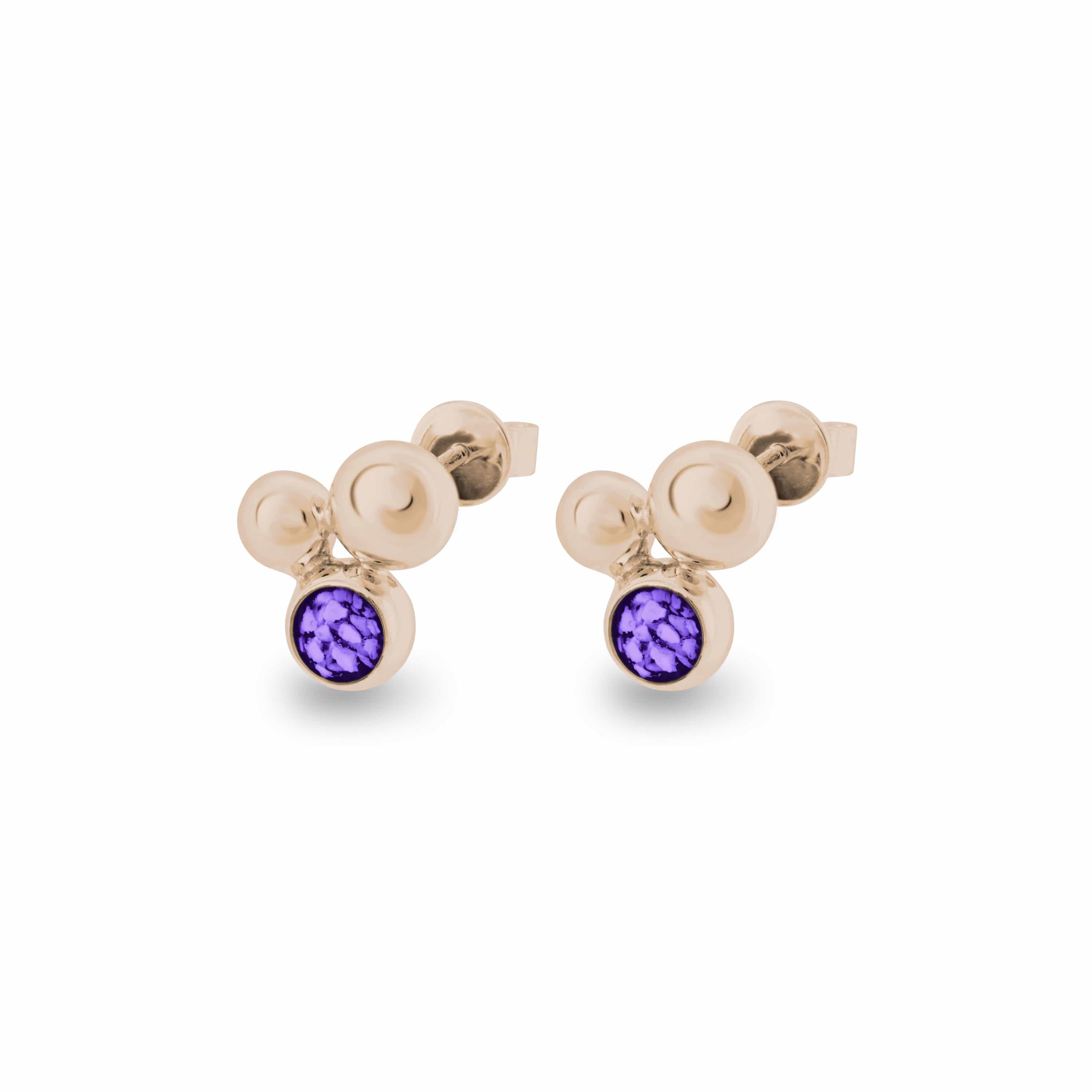 EverWith Ladies Rondure Array Memorial Ashes Earrings 9k Rose Gold Purple