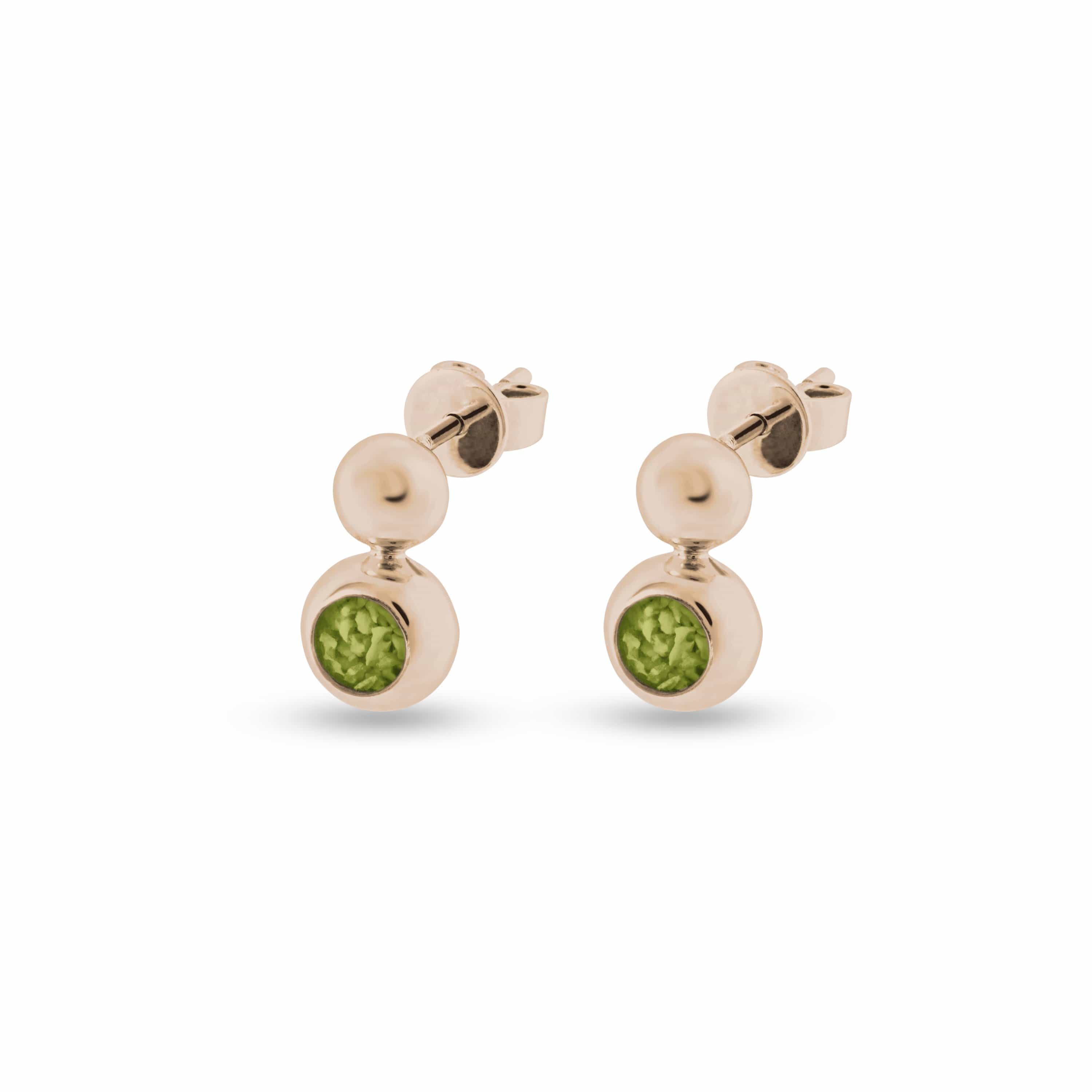 EverWith Ladies Rondure Drop Memorial Ashes Earrings 9k Rose Gold Green