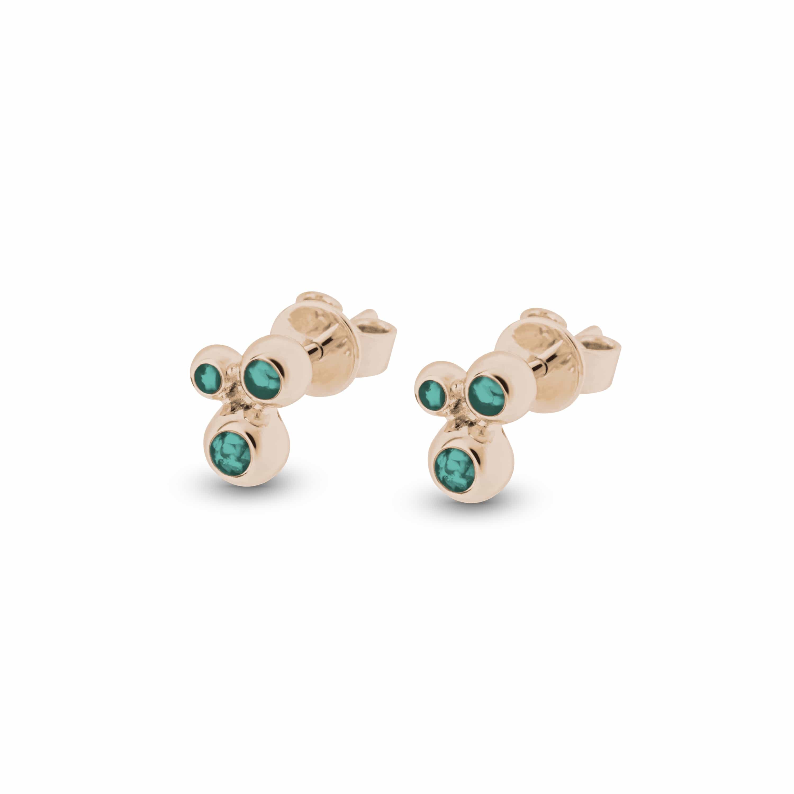 EverWith Ladies Rondure Array Triple Memorial Ashes Earrings 9k Rose Gold Aqua