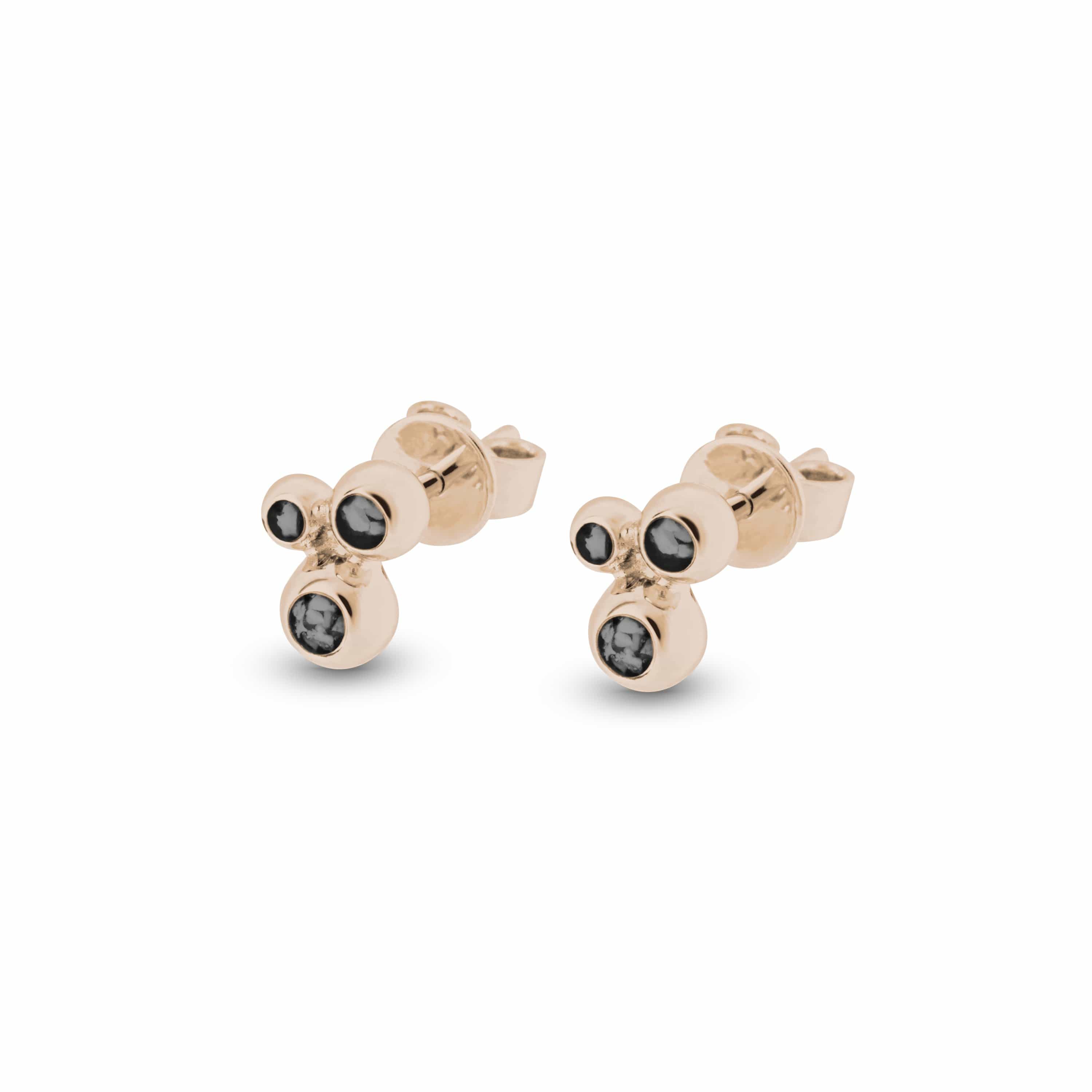 EverWith Ladies Rondure Array Triple Memorial Ashes Earrings 9k Rose Gold Black