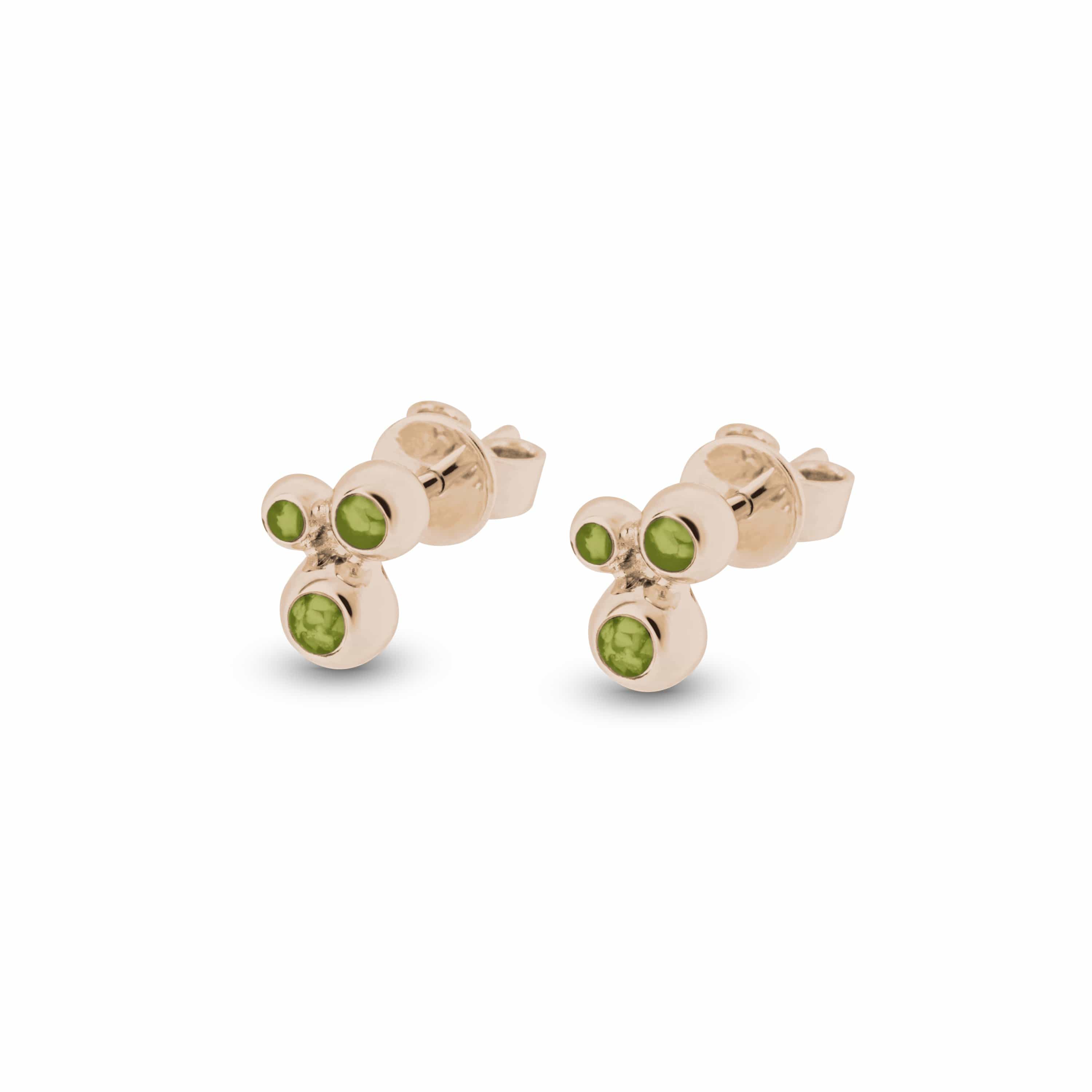 EverWith Ladies Rondure Array Triple Memorial Ashes Earrings 9k Rose Gold Green