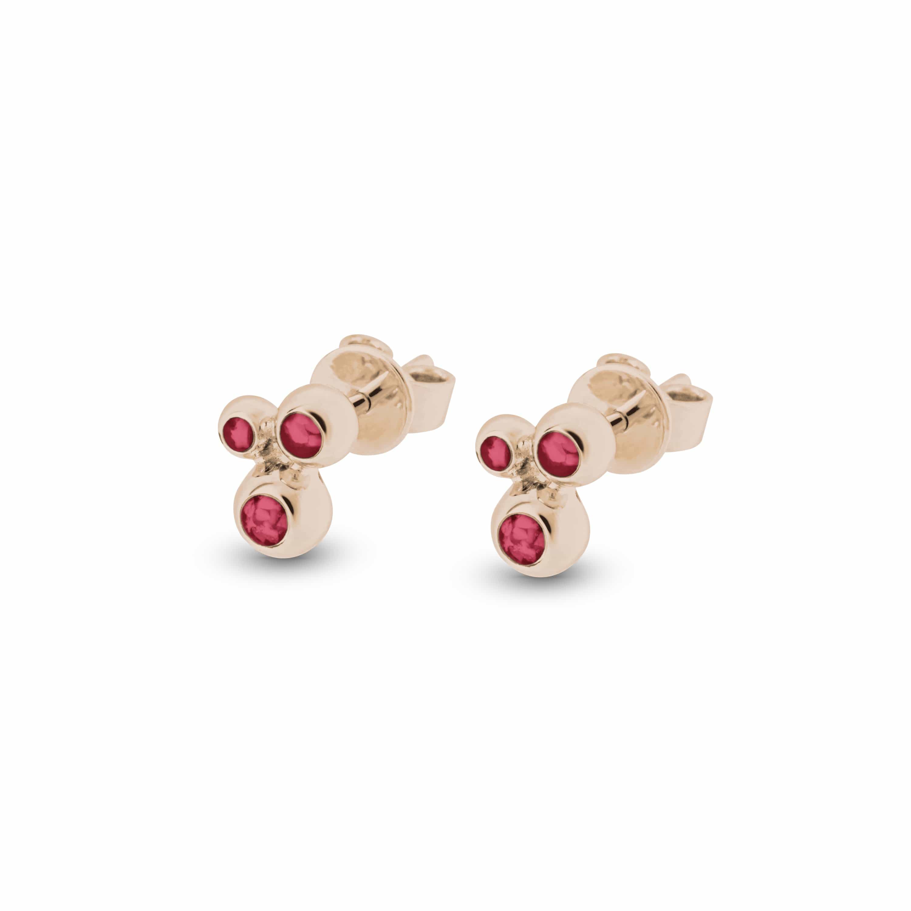 EverWith Ladies Rondure Array Triple Memorial Ashes Earrings 9k Rose Gold Red
