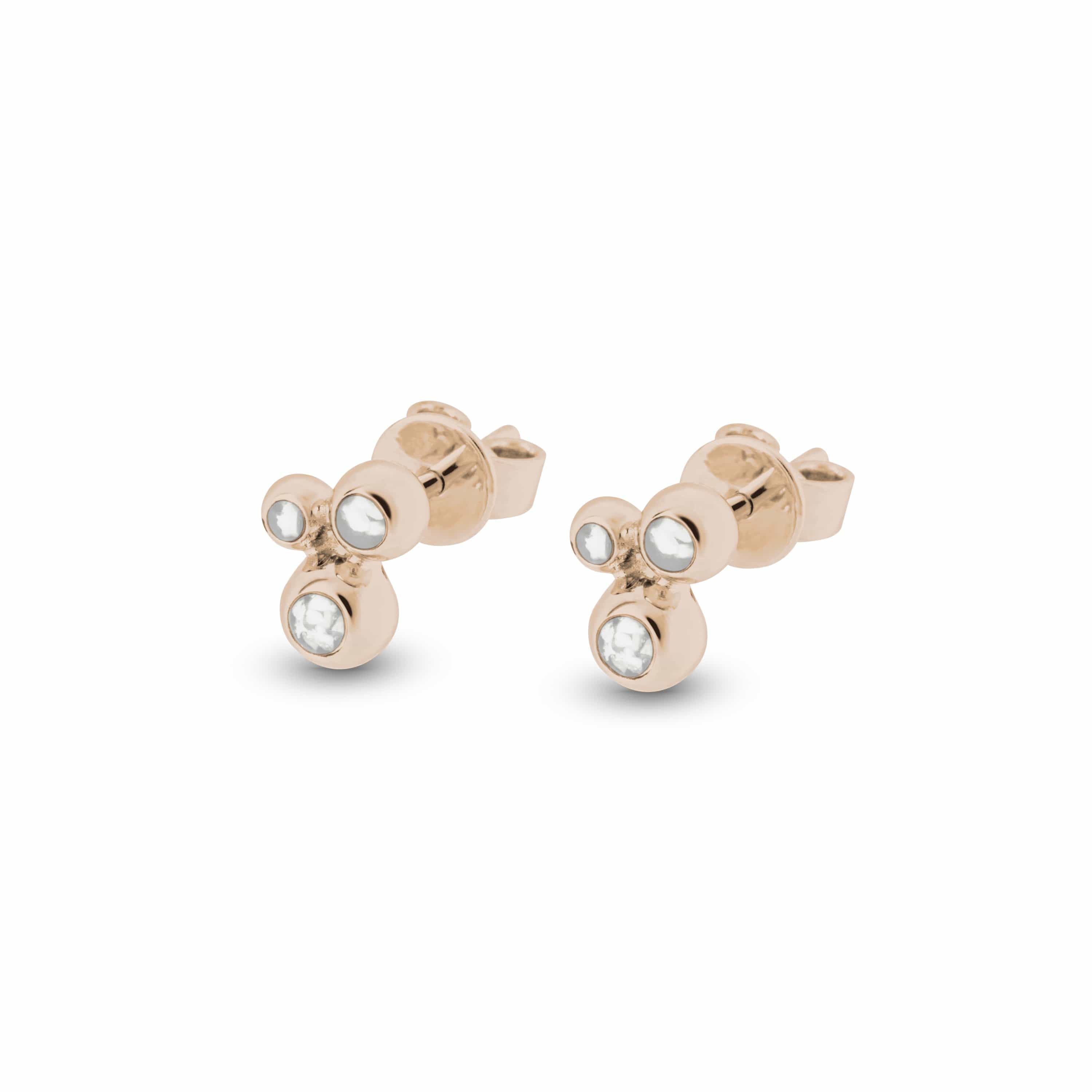EverWith Ladies Rondure Array Triple Memorial Ashes Earrings 9k Rose Gold White