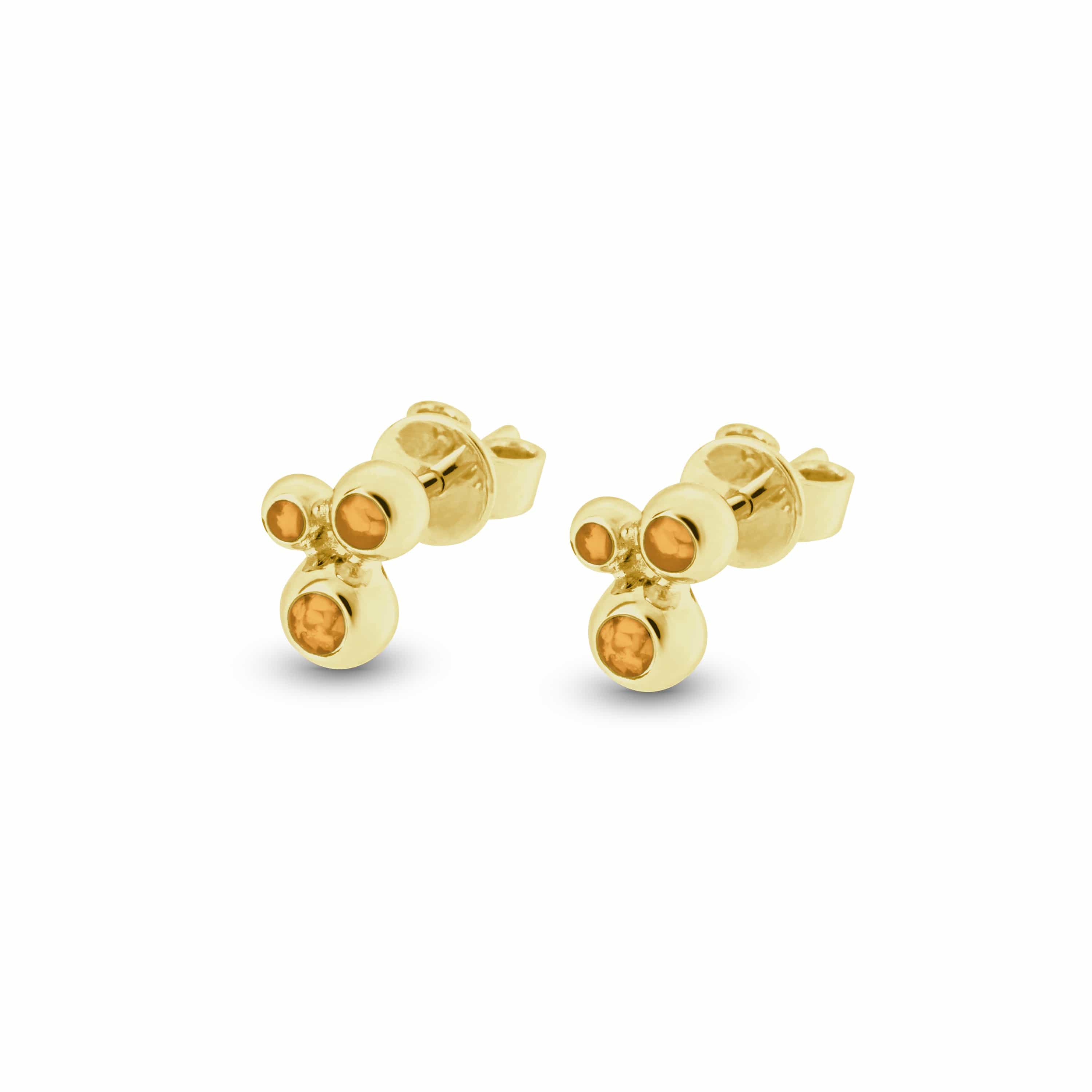 EverWith Ladies Rondure Array Triple Memorial Ashes Earrings 9k Yellow Gold Orange