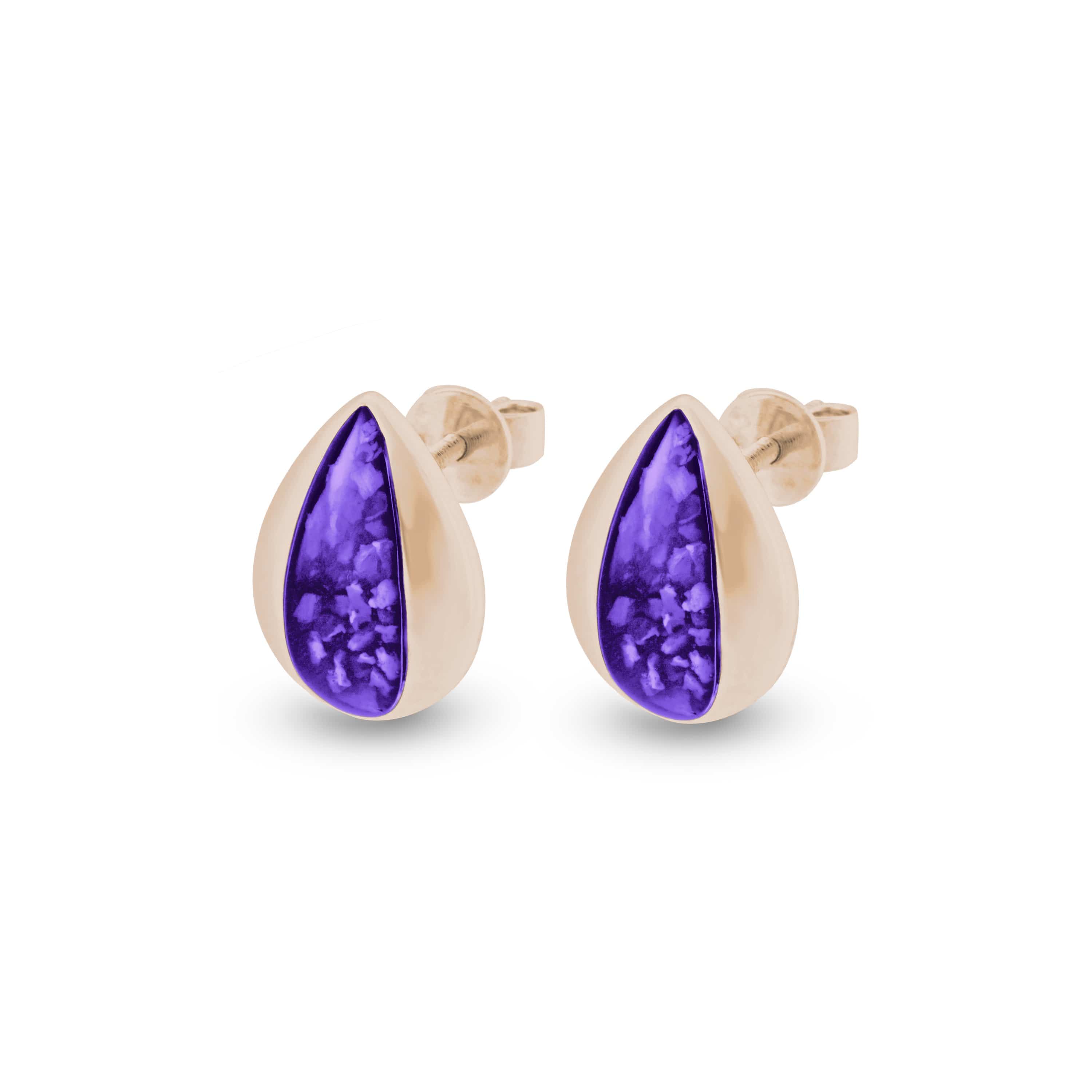 EverWith Ladies Rondure Teardrop Memorial Ashes Earrings 9k Rose Gold Purple