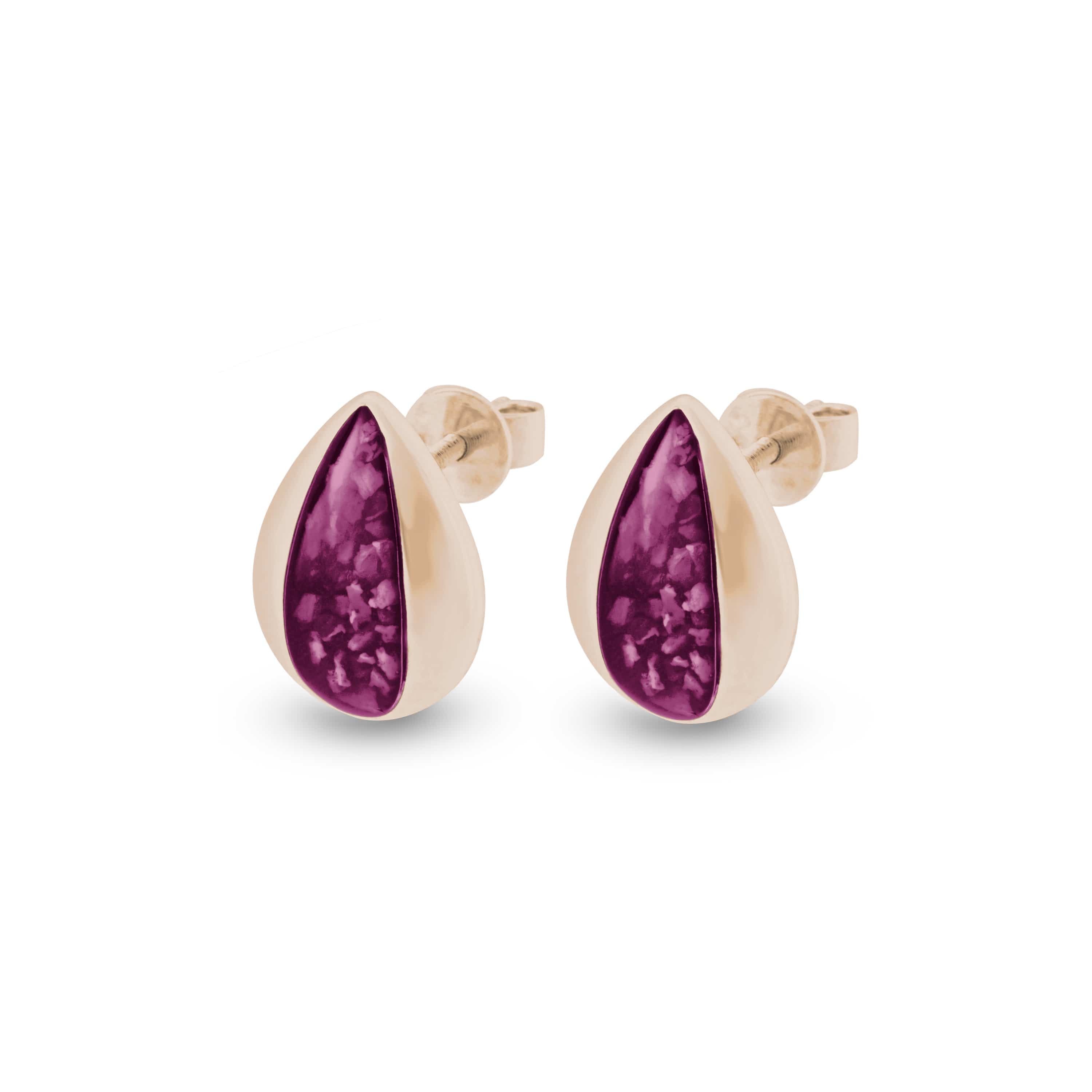 EverWith Ladies Rondure Teardrop Memorial Ashes Earrings 9k Rose Gold Violet