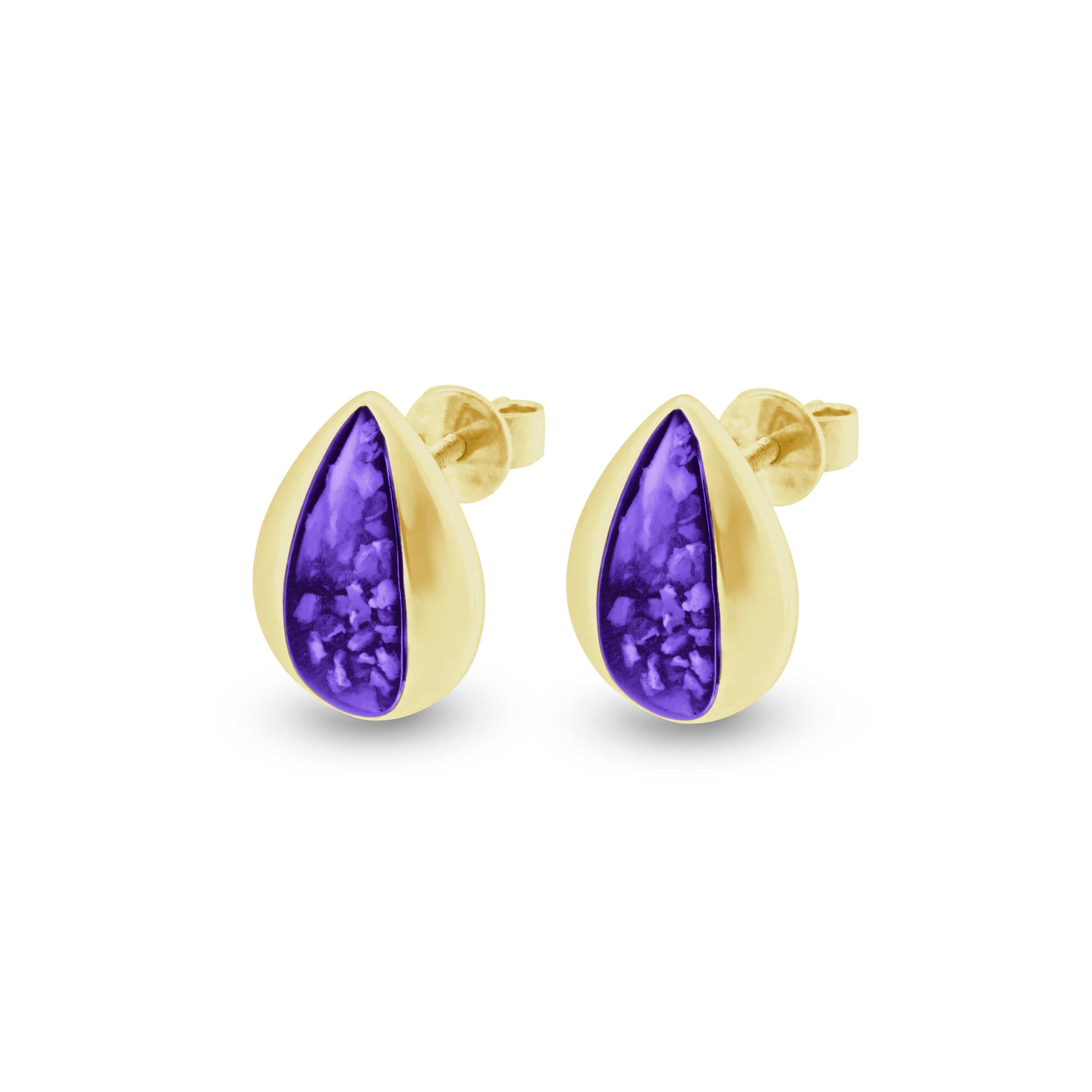 EverWith Ladies Rondure Teardrop Memorial Ashes Earrings 9k Yellow Gold Purple