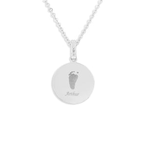 EverWith Engraved Round Memorial Handprint or Footprint Pendant with Fine Crystals