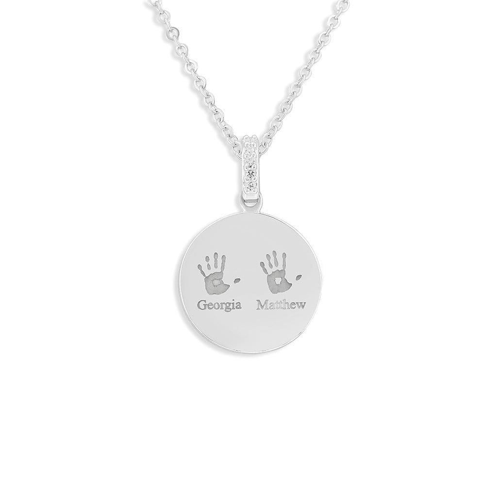 Load image into Gallery viewer, EverWith Engraved Round Memorial Handprint or Footprint Pendant with Fine Crystals