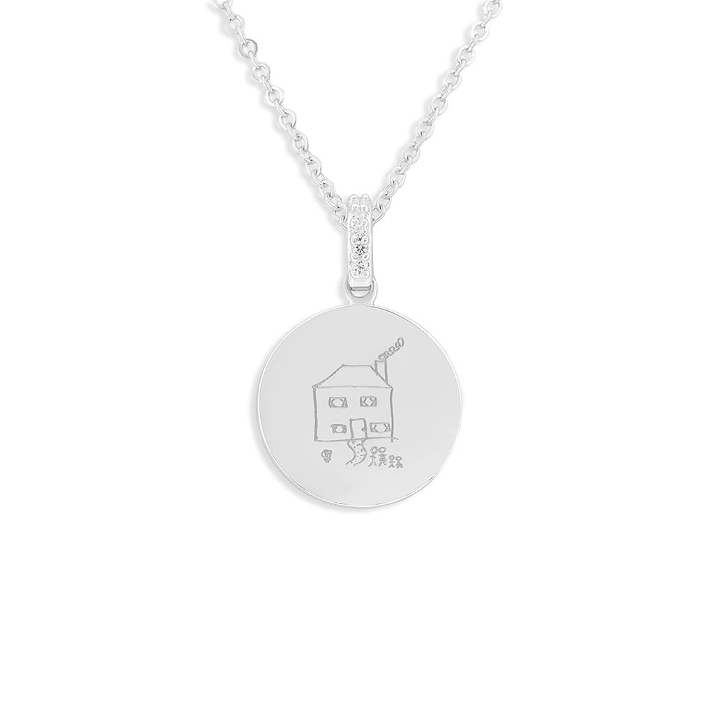 Load image into Gallery viewer, EverWith Engraved Round Memorial Drawing Pendant with Fine Crystals