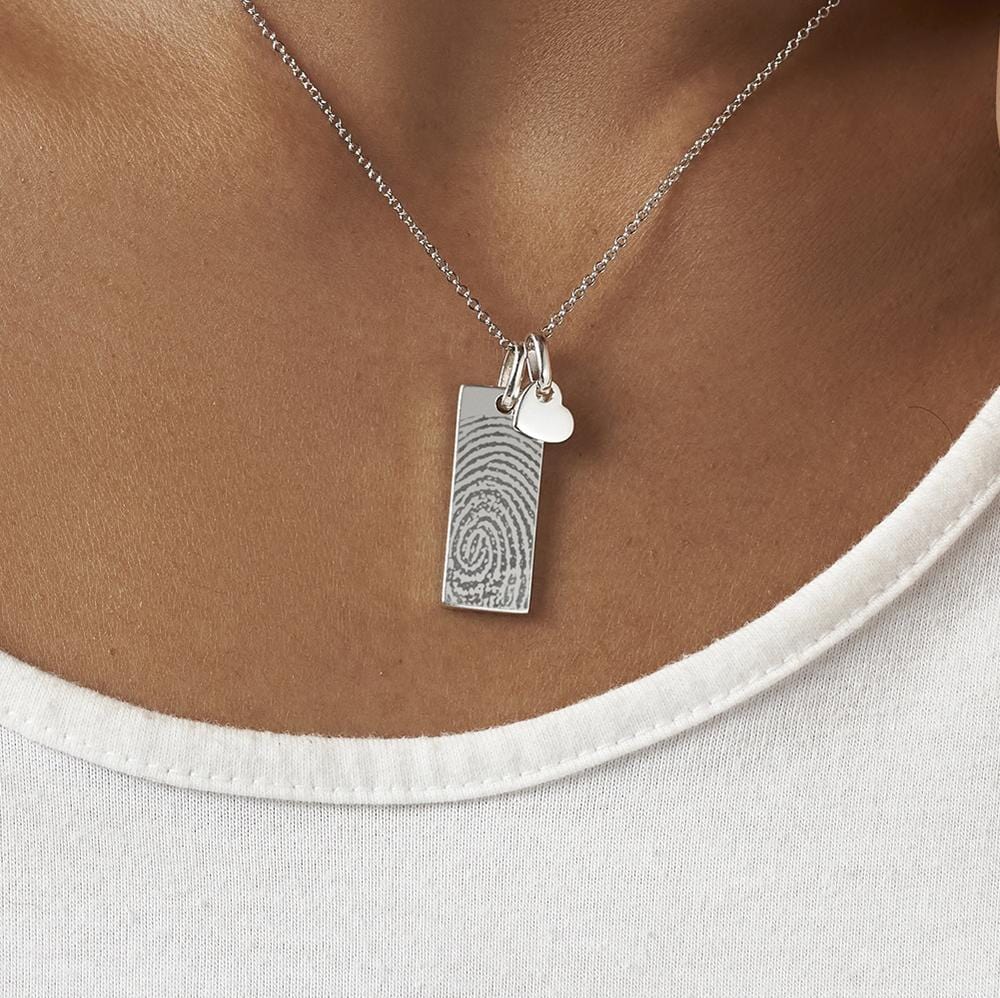 Load image into Gallery viewer, EverWith Engraved Tag with Heart Fingerprint Memorial Pendants