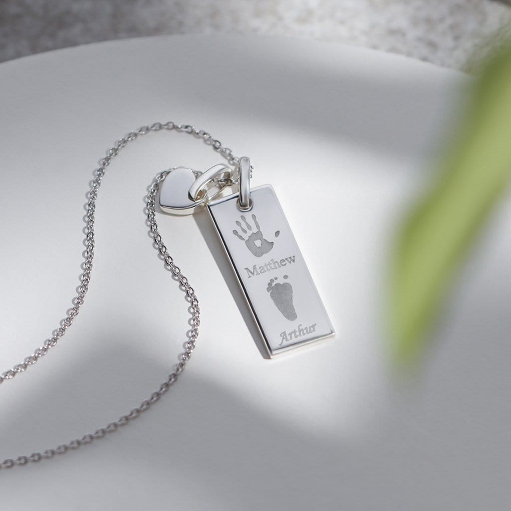 EverWith Engraved Tag with Heart Handprint or Footprint Memorial Pendants