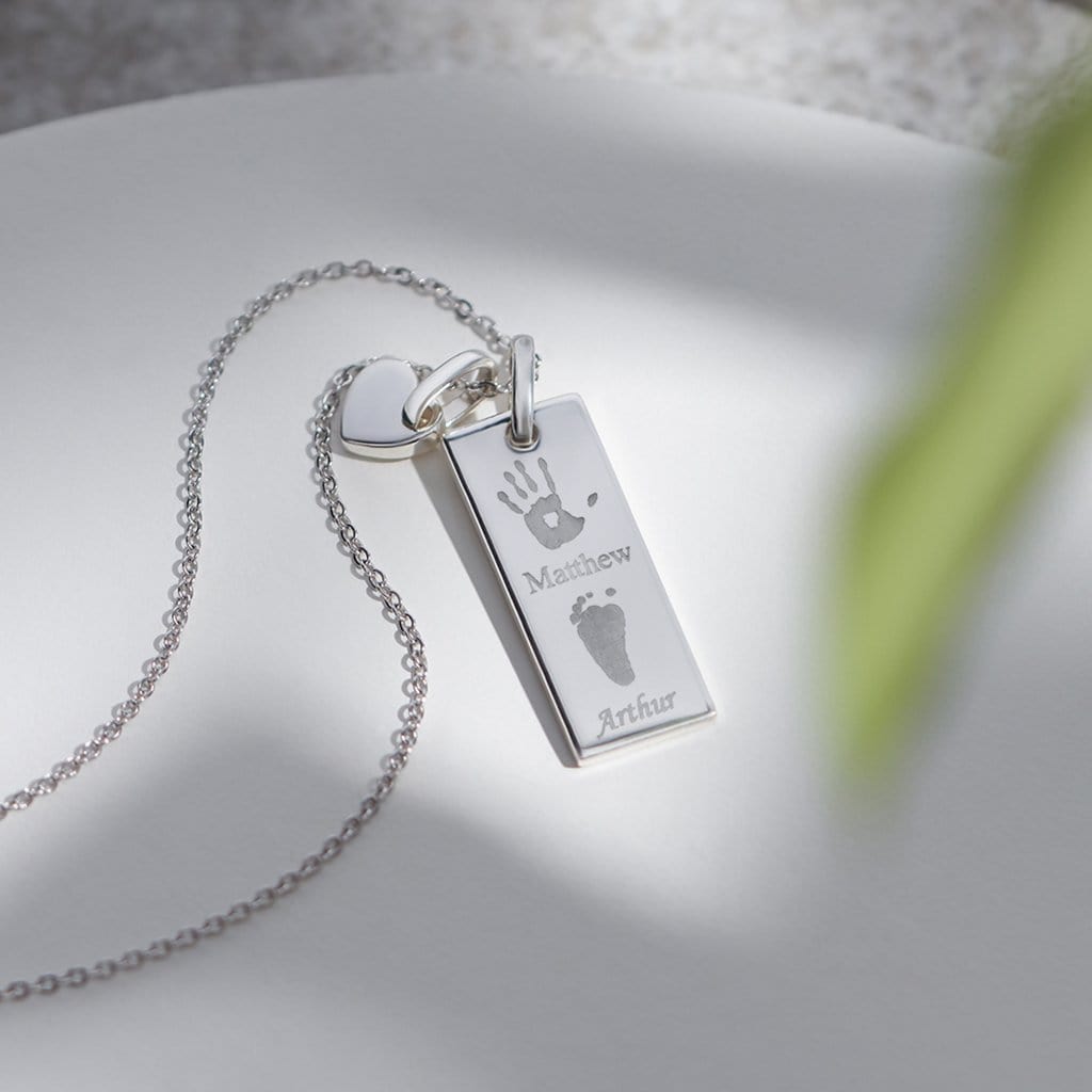 Load image into Gallery viewer, EverWith Engraved Tag with Heart Handprint or Footprint Memorial Pendants