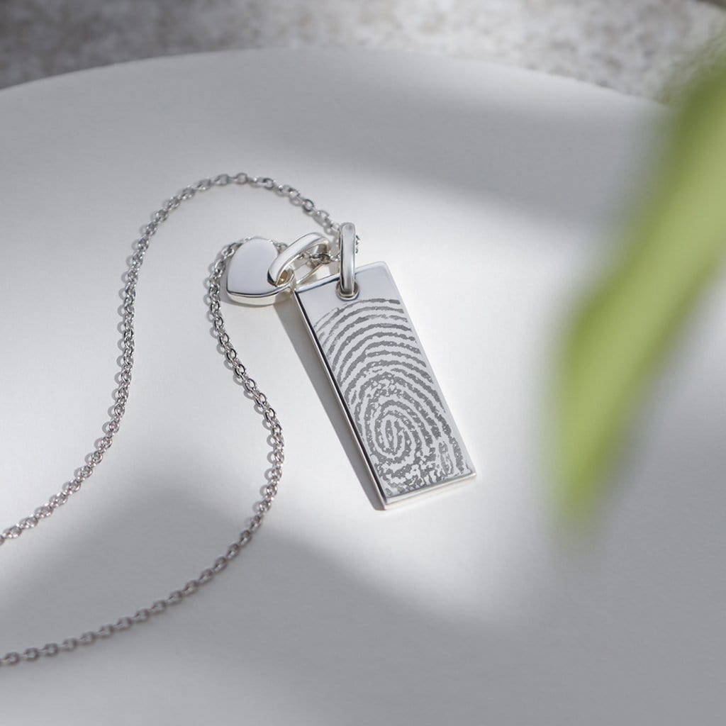 Load image into Gallery viewer, EverWith Engraved Tag with Heart Fingerprint Memorial Pendants