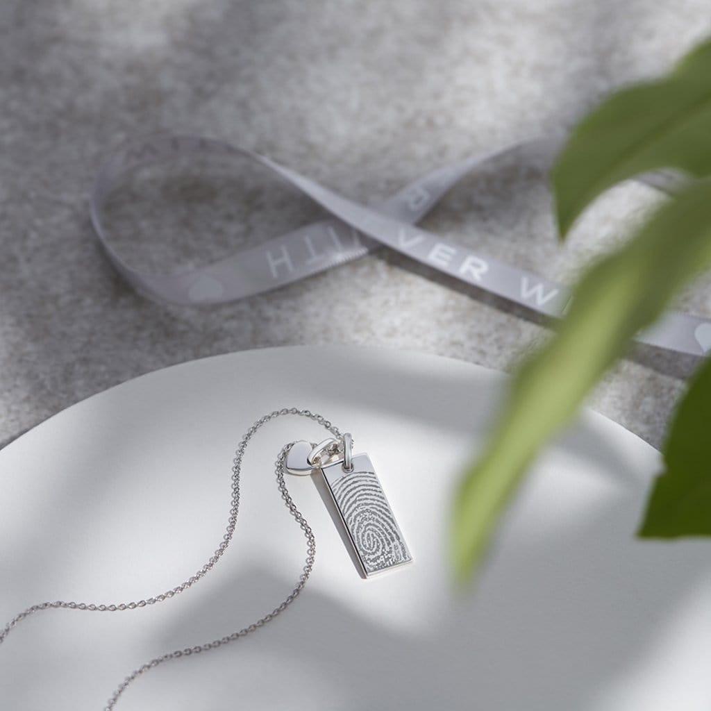 Load image into Gallery viewer, EverWith Engraved Tag with Heart Fingerprint Memorial Pendants