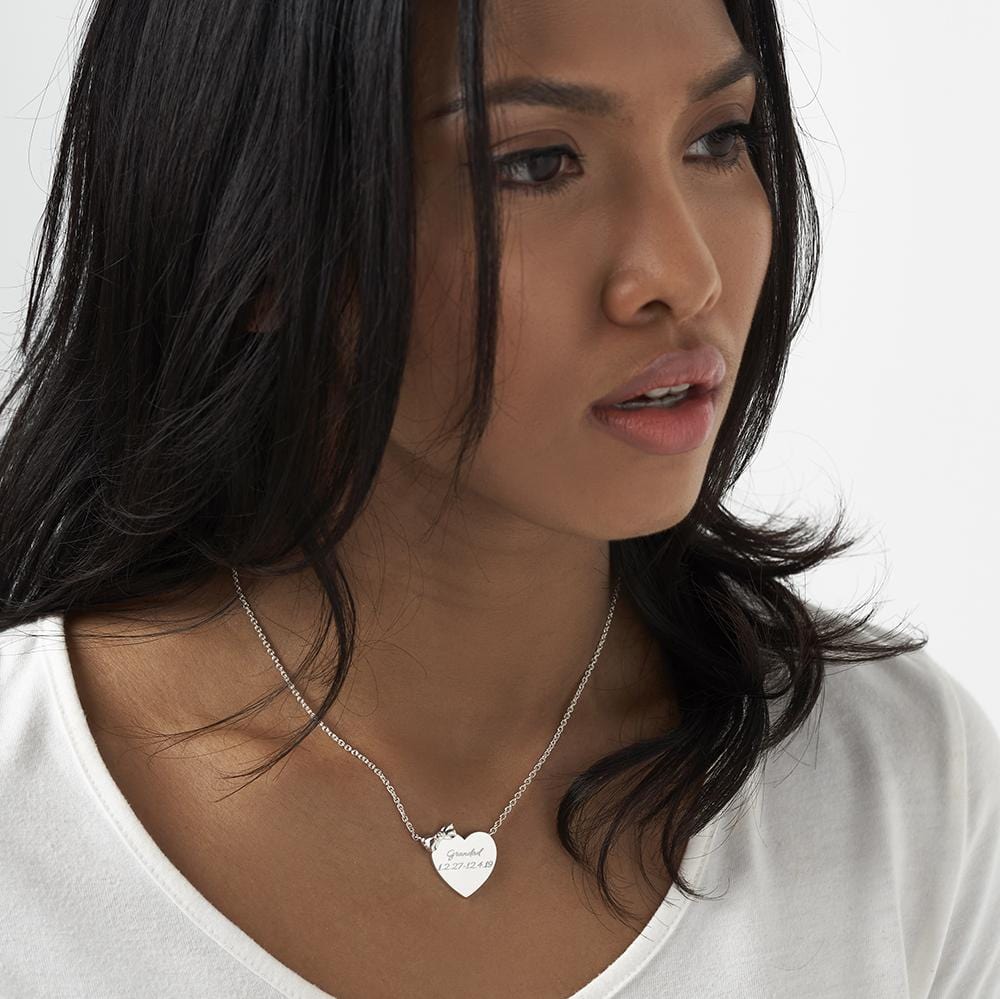 Load image into Gallery viewer, EverWith Engraved Heart and Bow Standard Engraving Memorial Necklace with Fine Crystal