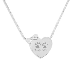 EverWith Engraved Heart and Bow Pawprint Memorial Necklace with Fine Crystal